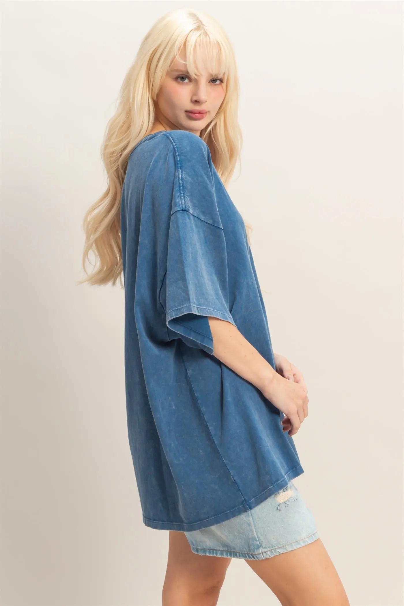 Light Navy Oversized Mineral Wash T-Shirt sold by Pinkblush product image thumbnail 2