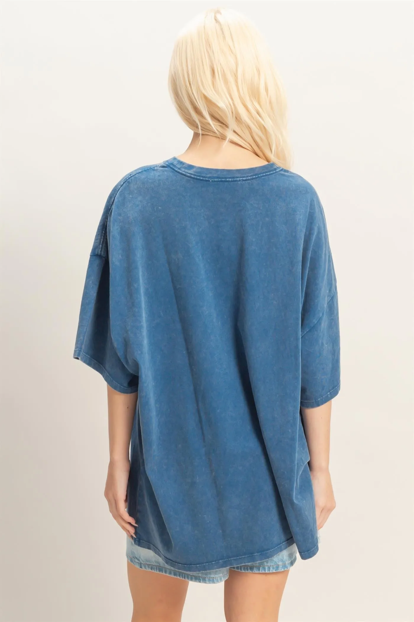 Light Navy Oversized Mineral Wash T-Shirt sold by Pinkblush product image thumbnail 3