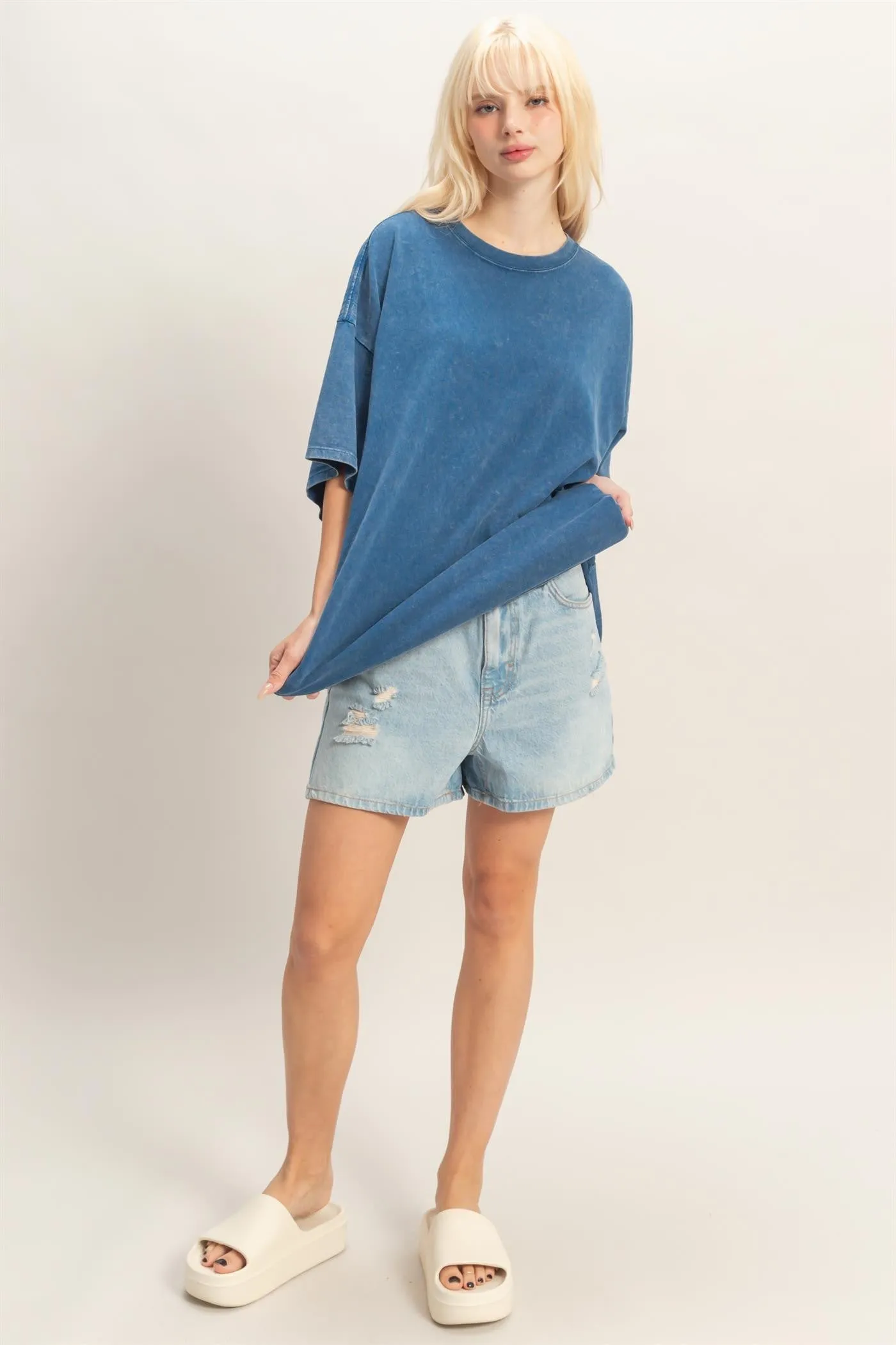 Light Navy Oversized Mineral Wash T-Shirt sold by Pinkblush product image thumbnail 4