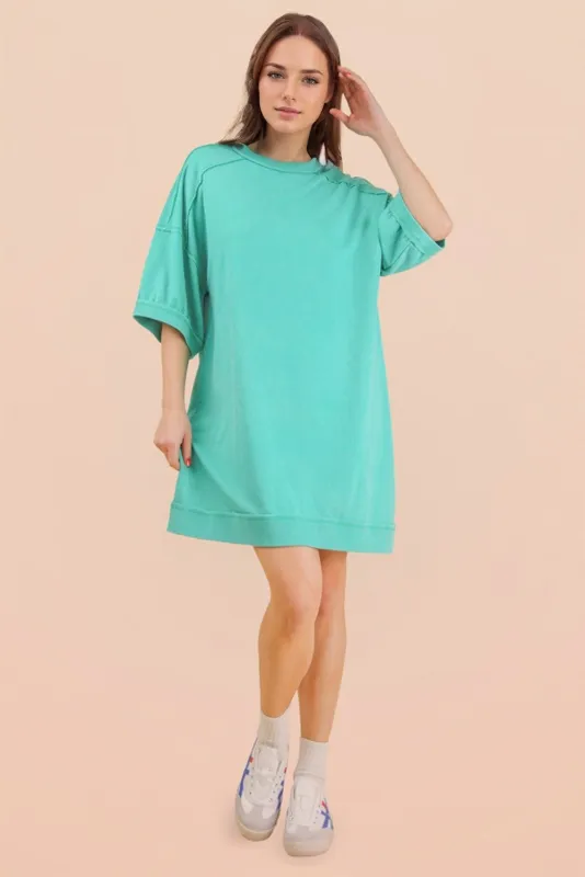 Seafoam Mineral Wash French Terry Knit T-Shirt Dress sold by Pinkblush