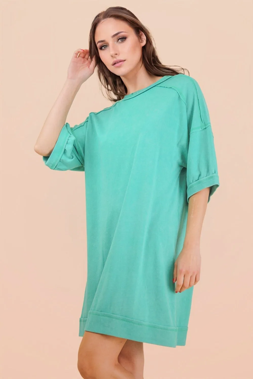 Seafoam Mineral Wash French Terry Knit T-Shirt Dress sold by Pinkblush product image thumbnail 2