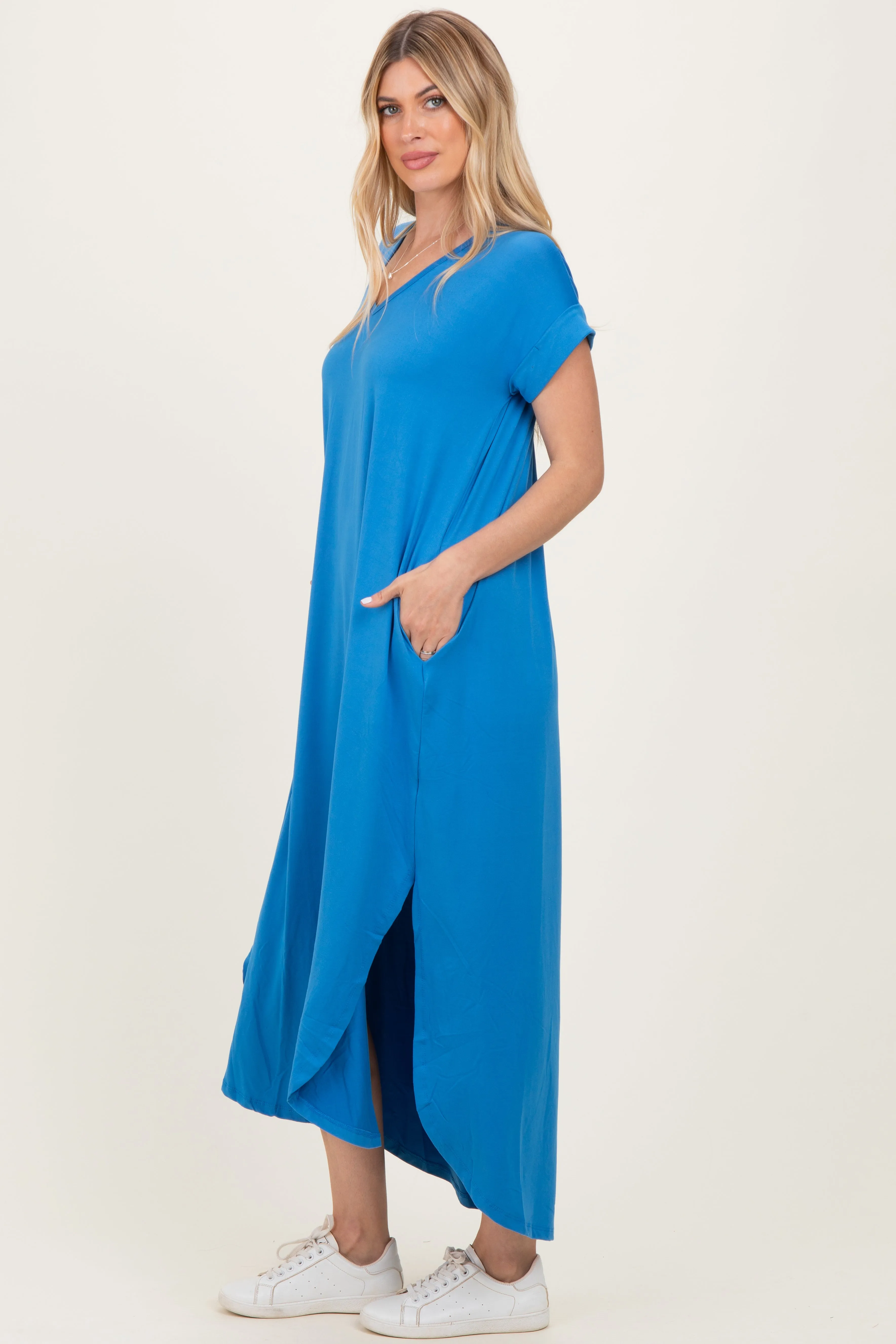 Aqua Blue Side Slit Maxi Dress sold by Pinkblush product image thumbnail 3