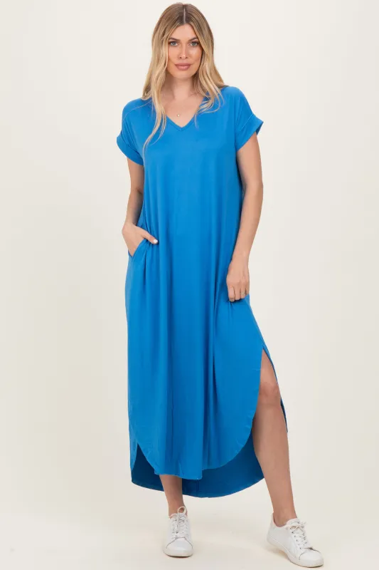 Aqua Blue Side Slit Maxi Dress sold by Pinkblush