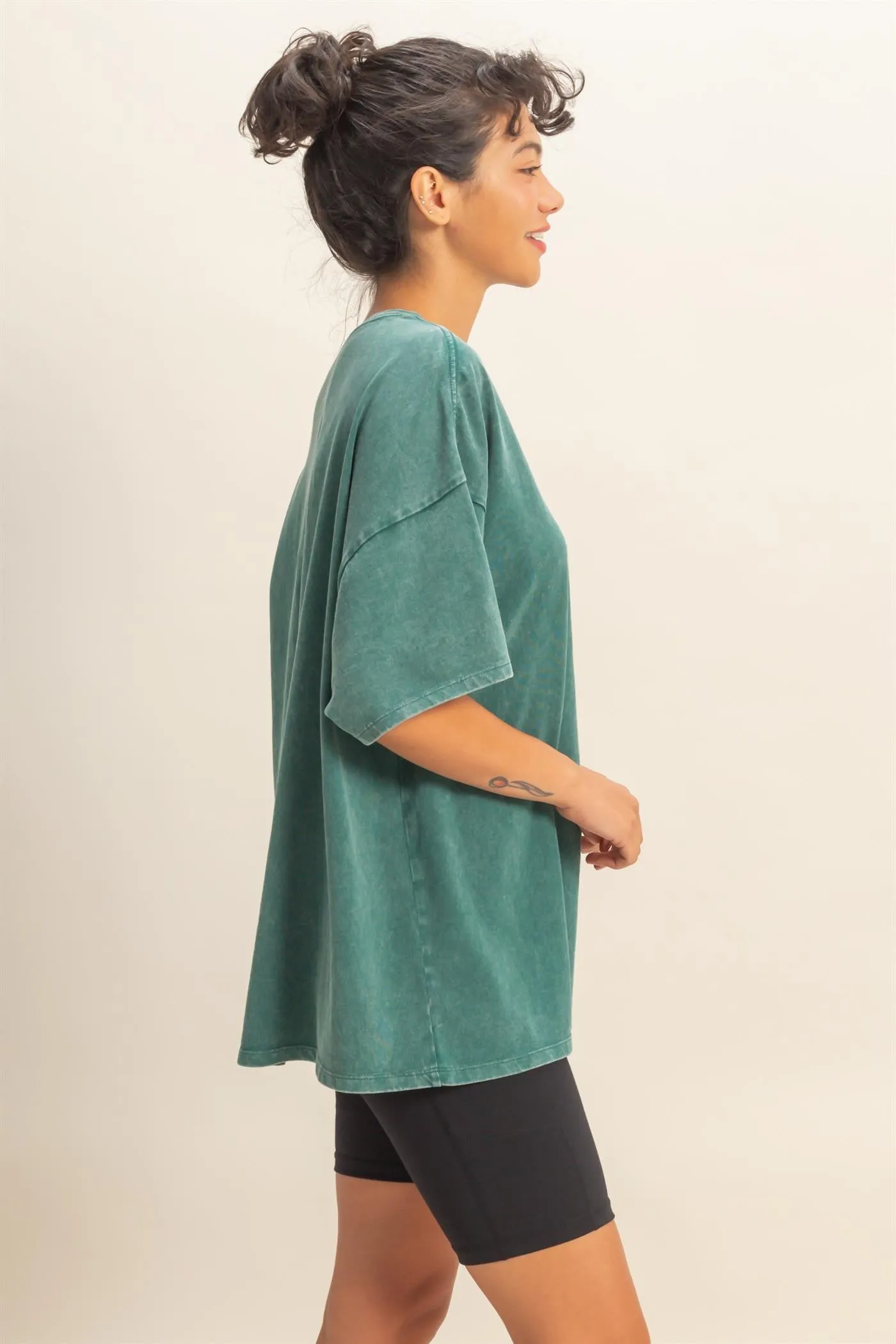 Dark Teal Oversized Mineral Wash T-Shirt sold by Pinkblush product image thumbnail 2