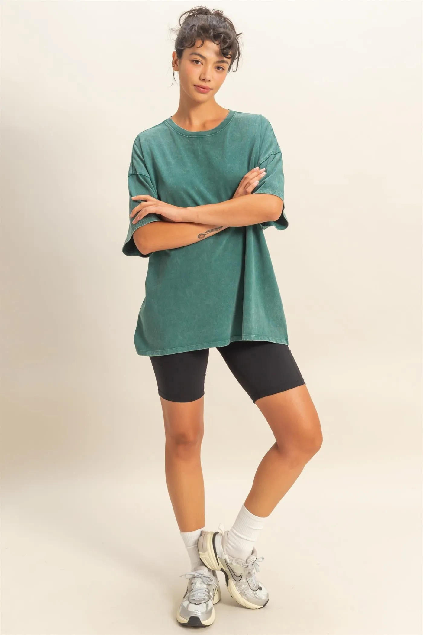 Dark Teal Oversized Mineral Wash T-Shirt sold by Pinkblush product image thumbnail 4