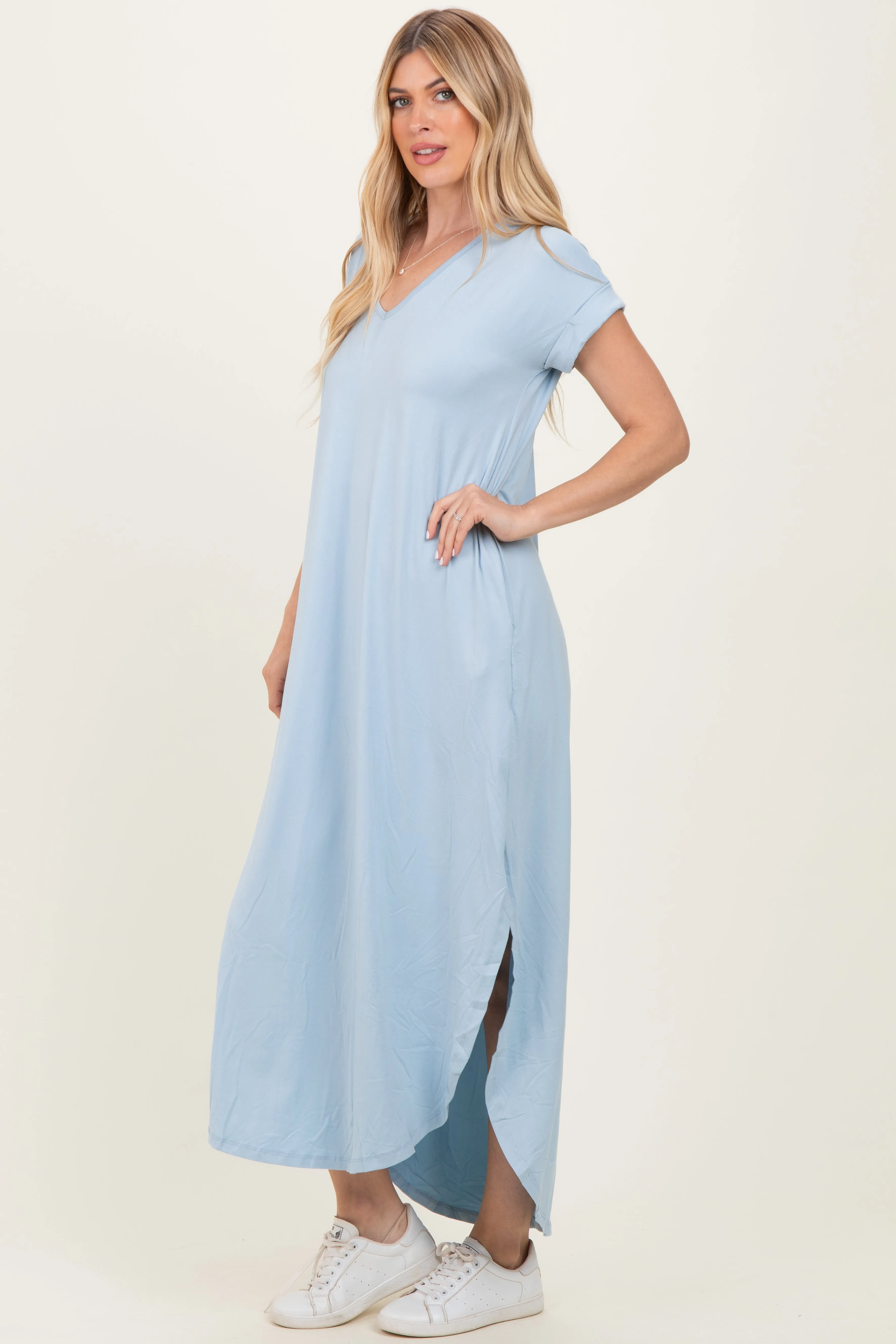 Jade Blue Side Slit Maxi Dress sold by Pinkblush product image thumbnail 3