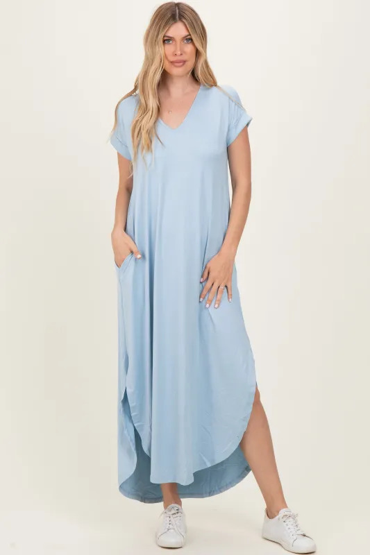 Jade Blue Side Slit Maxi Dress sold by Pinkblush