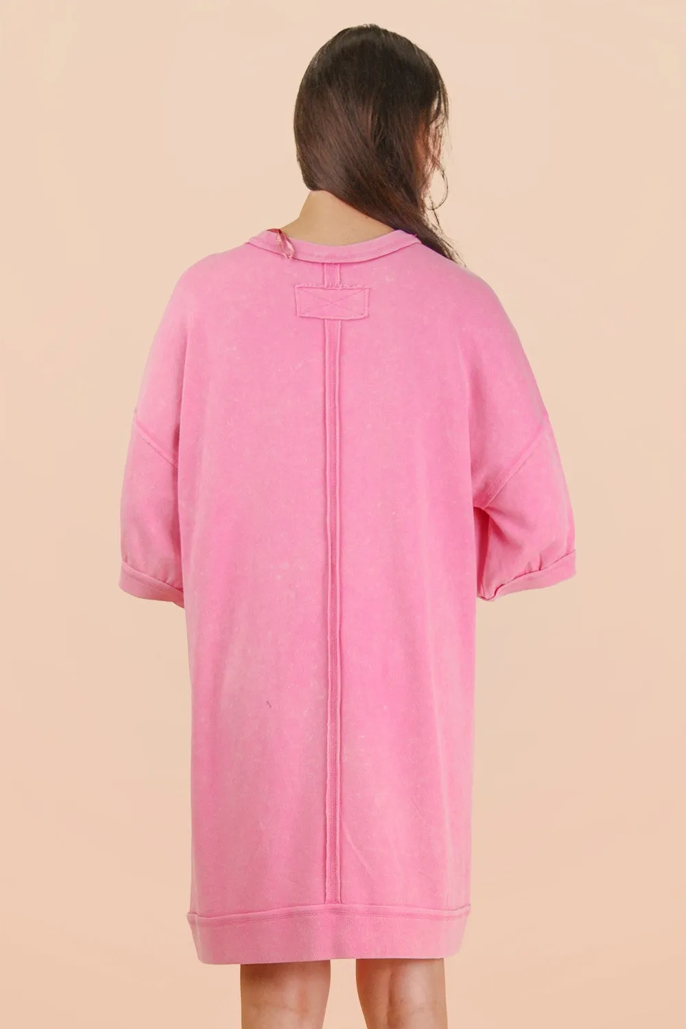 Hot Pink Mineral Wash French Terry Knit T-Shirt Dress sold by Pinkblush product image thumbnail 5