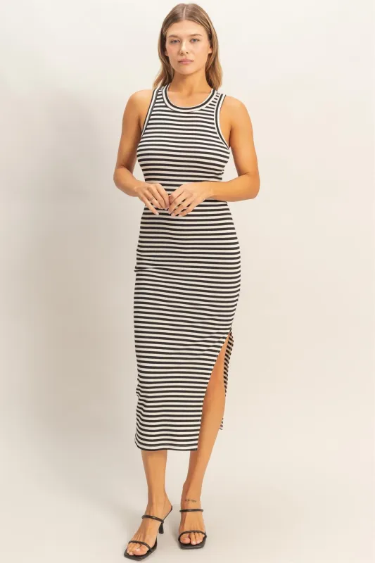 Black Striped Side Slit Tank Dress sold by Pinkblush