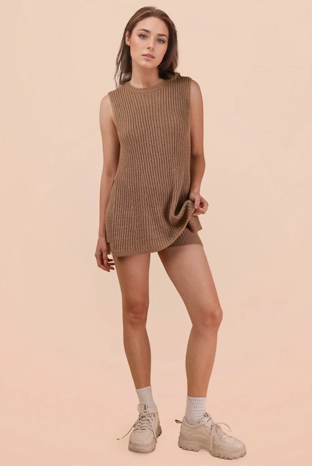 Mocha Knit Sleeveless Top Shorts Set sold by Pinkblush product image thumbnail 4
