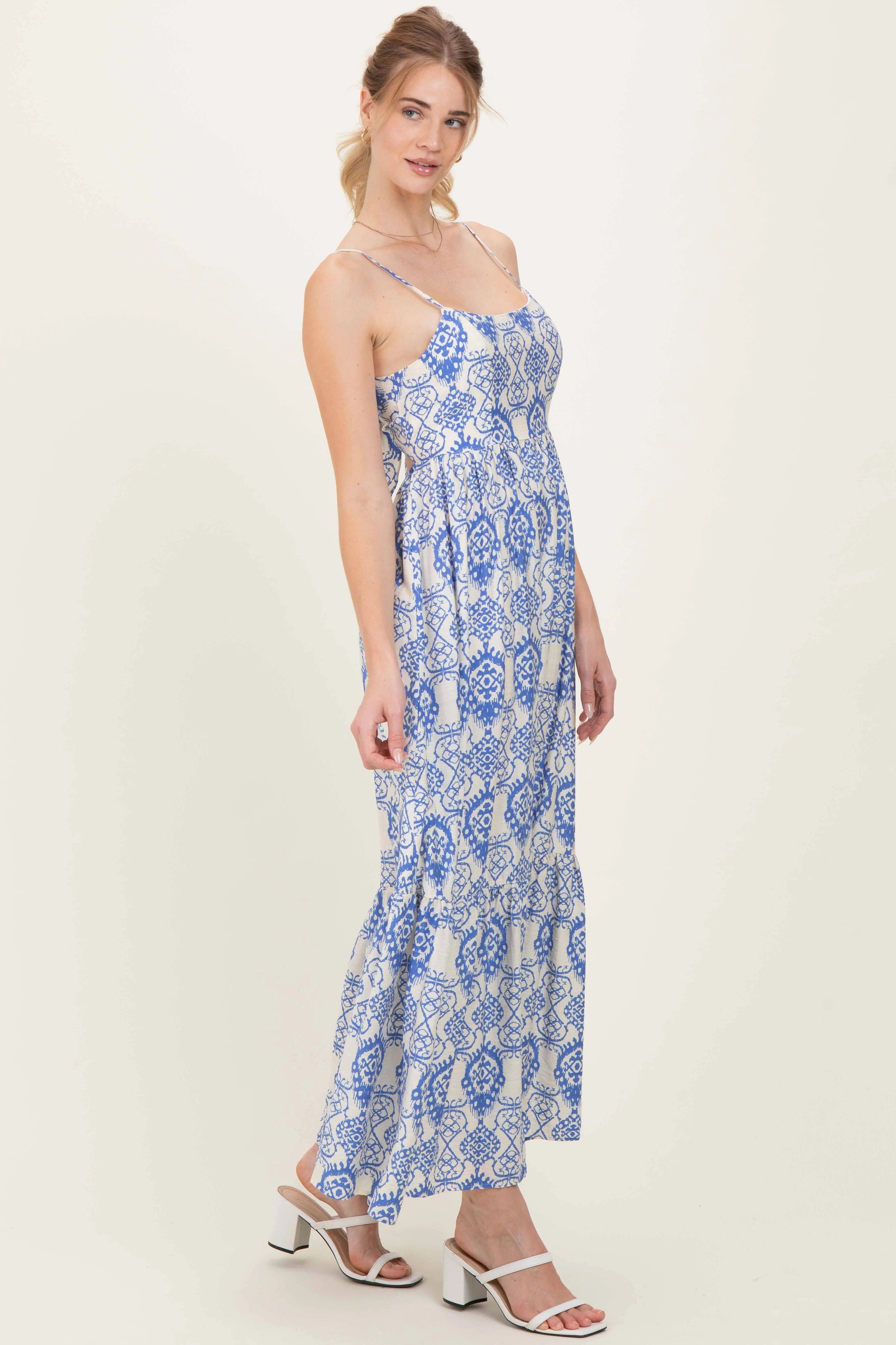 Blue Printed Cutout Tie Back Maxi Dress sold by Pinkblush product image thumbnail 3