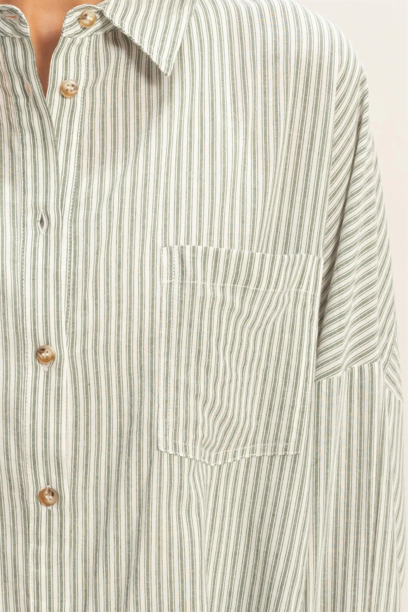 Olive Oversized Striped Button-Up Shirt sold by Pinkblush product image thumbnail 5