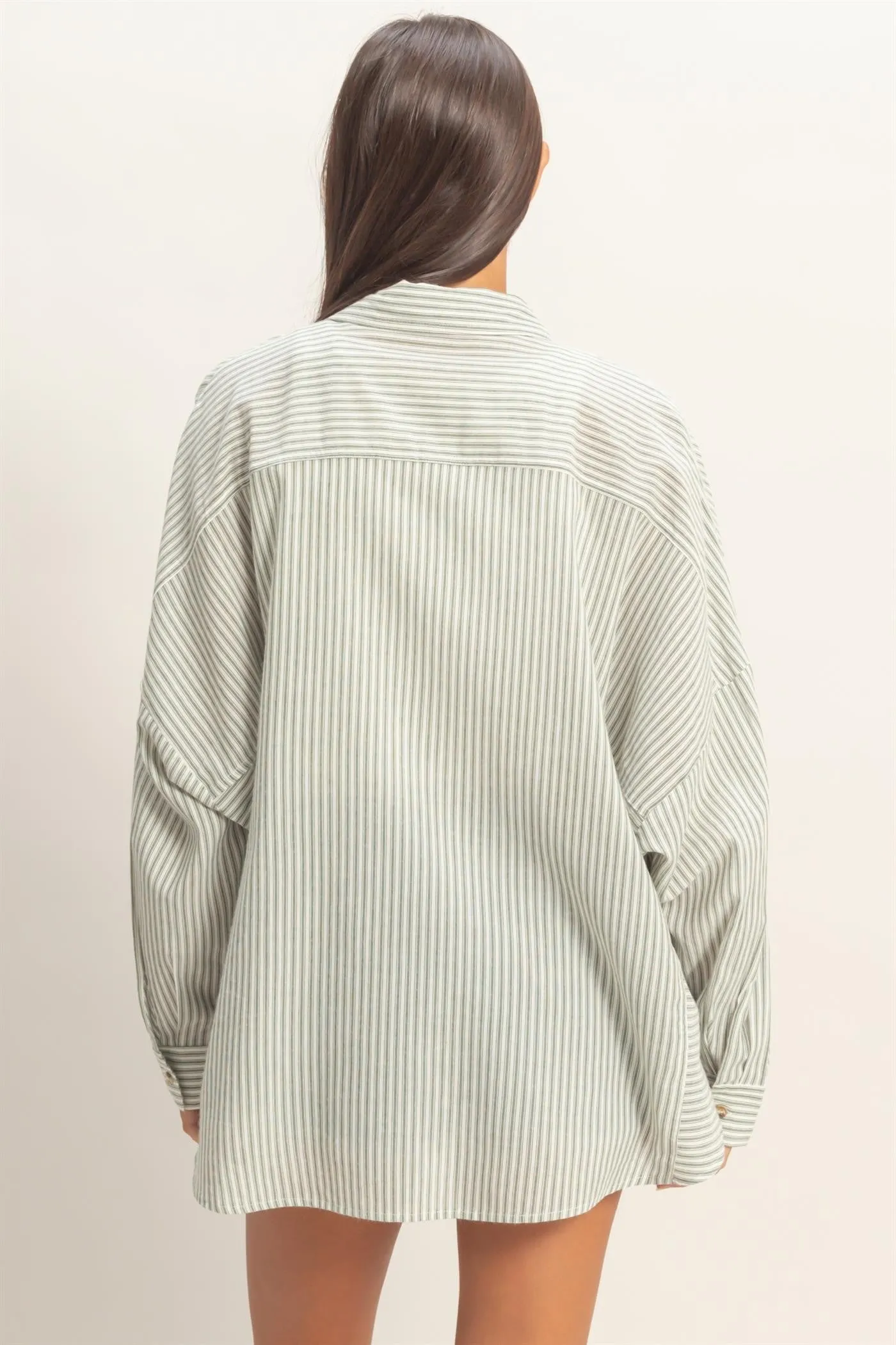 Olive Oversized Striped Button-Up Shirt sold by Pinkblush product image thumbnail 3