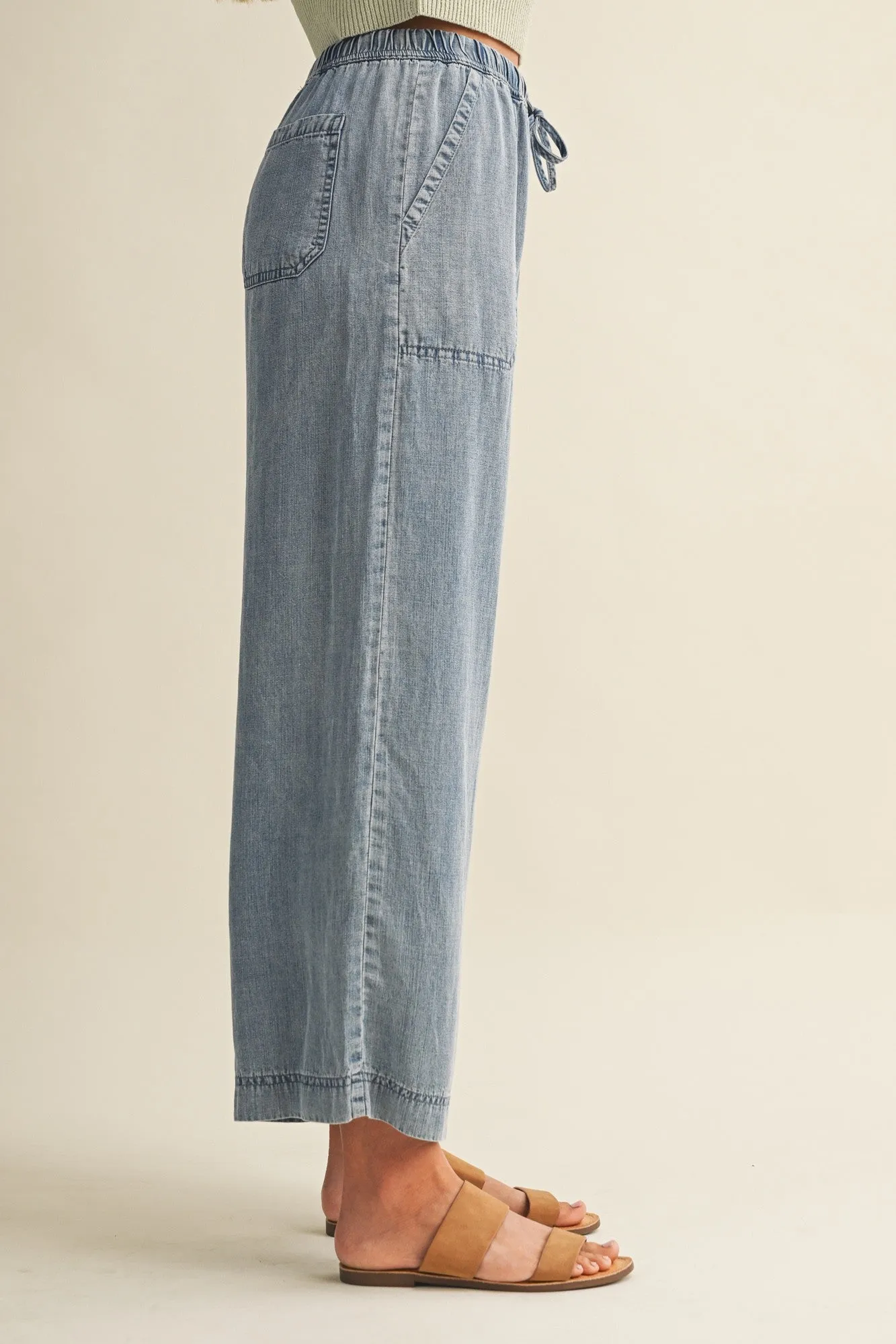 Blue Washed Denim Cropped Pants sold by Pinkblush product image thumbnail 4