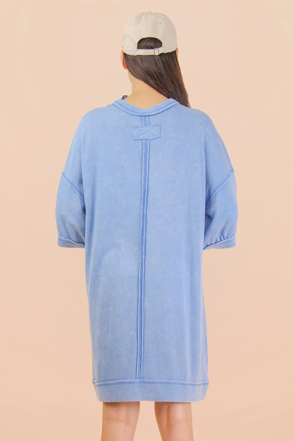 Denim Blue Mineral Wash French Terry Knit T-Shirt Dress sold by Pinkblush product image thumbnail 4