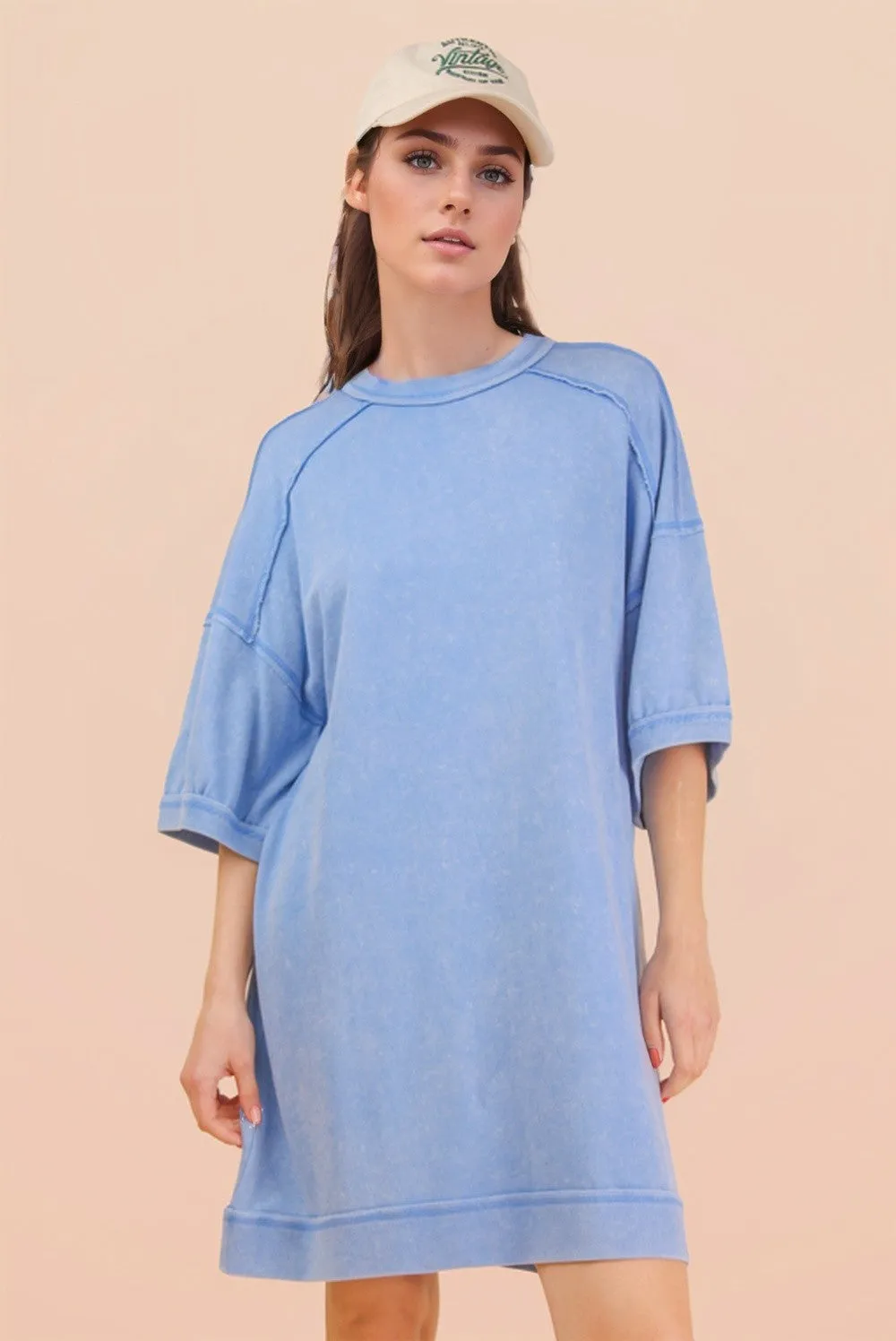 Denim Blue Mineral Wash French Terry Knit T-Shirt Dress sold by Pinkblush product image thumbnail 2