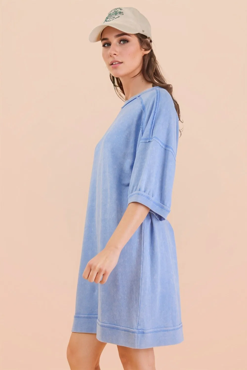 Denim Blue Mineral Wash French Terry Knit T-Shirt Dress sold by Pinkblush product image thumbnail 3