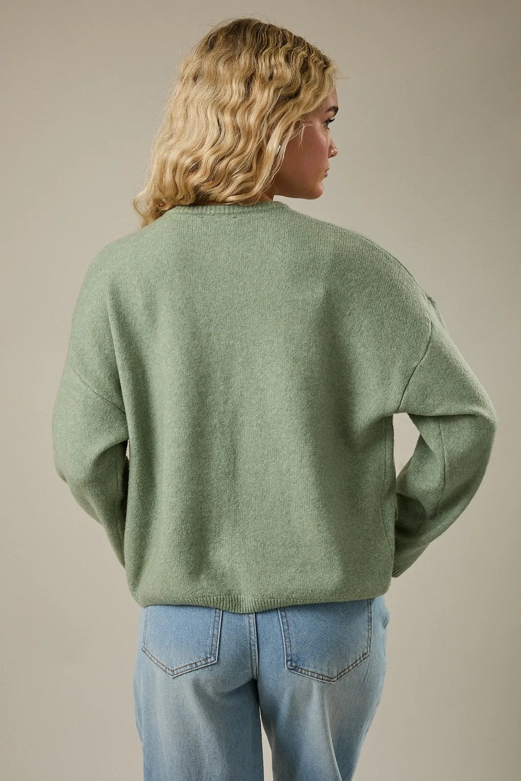 Sage Classic Crew Neck Button Cardigan sold by Pinkblush product image thumbnail 3