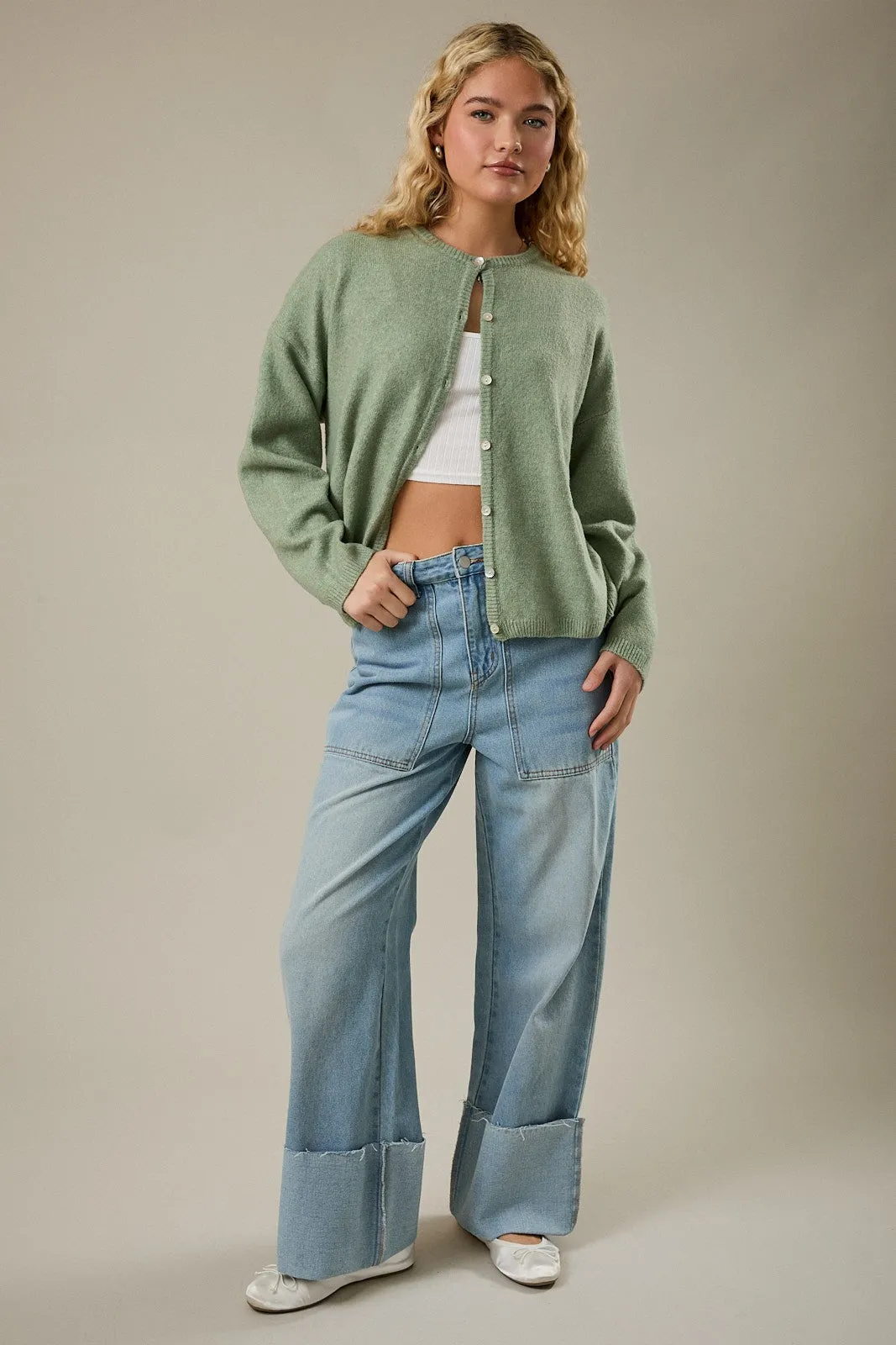 Sage Classic Crew Neck Button Cardigan sold by Pinkblush product image thumbnail 4