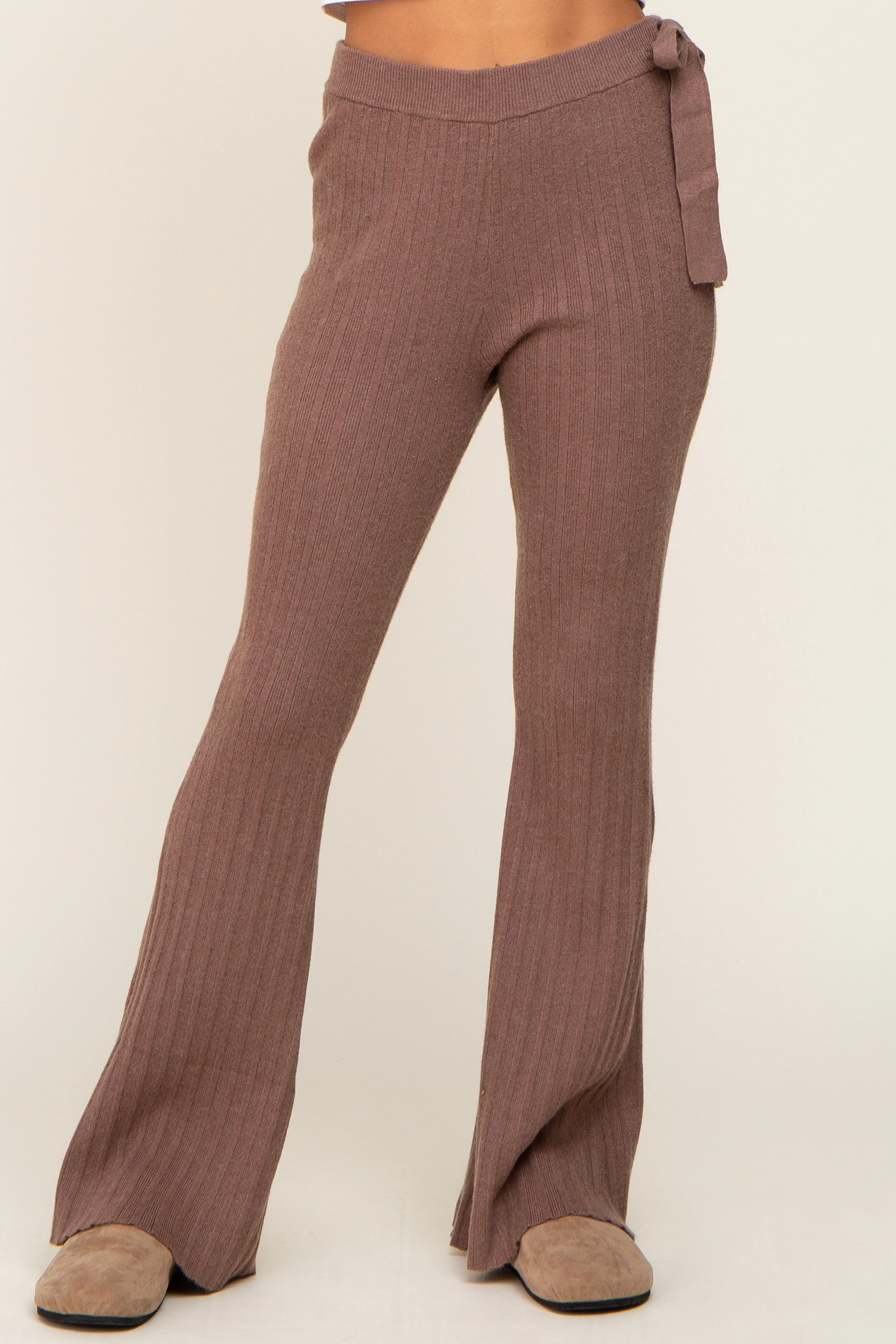 Mocha Side Tie Flare Knit Pants sold by Pinkblush product image thumbnail 3