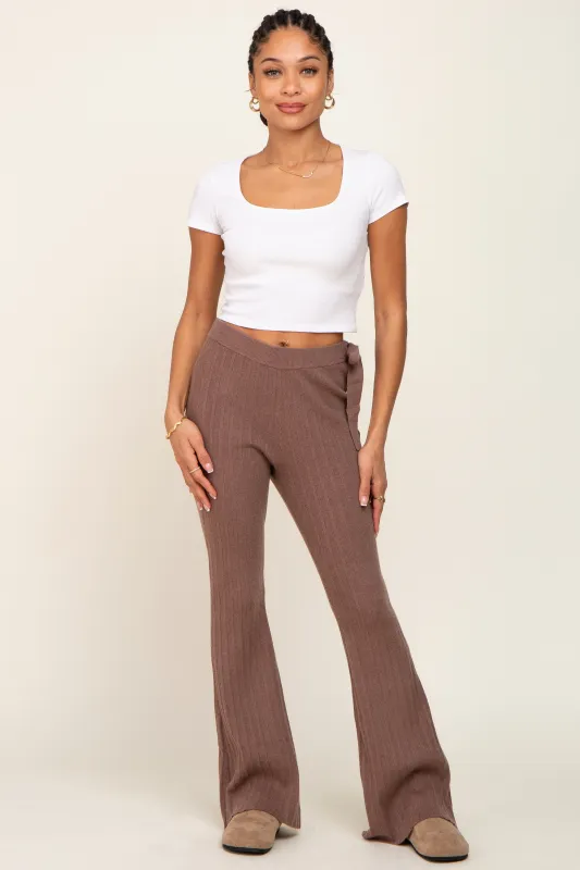 Mocha Side Tie Flare Knit Pants sold by Pinkblush