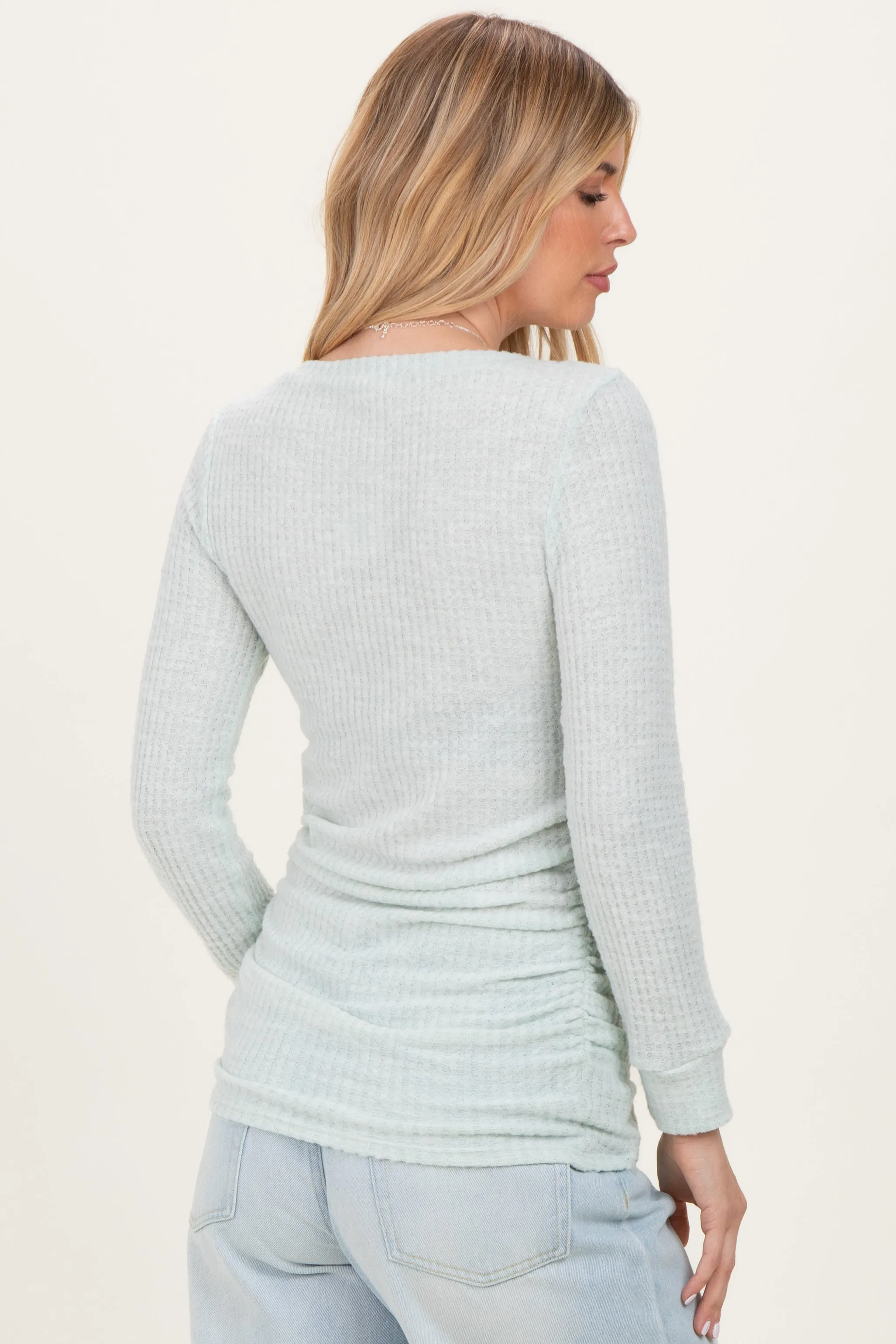 Mint Waffle Knit Long Sleeve Ruched Tunic Top sold by Pinkblush product image thumbnail 4