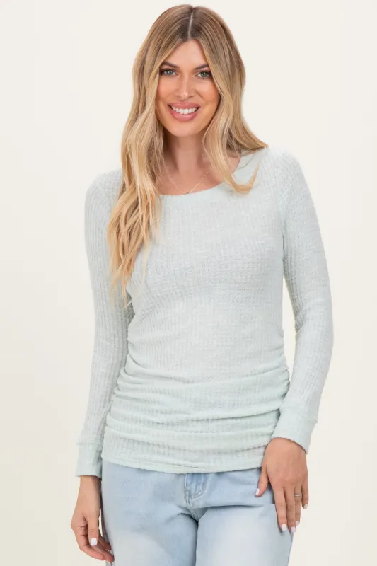Mint Waffle Knit Long Sleeve Ruched Tunic Top sold by Pinkblush