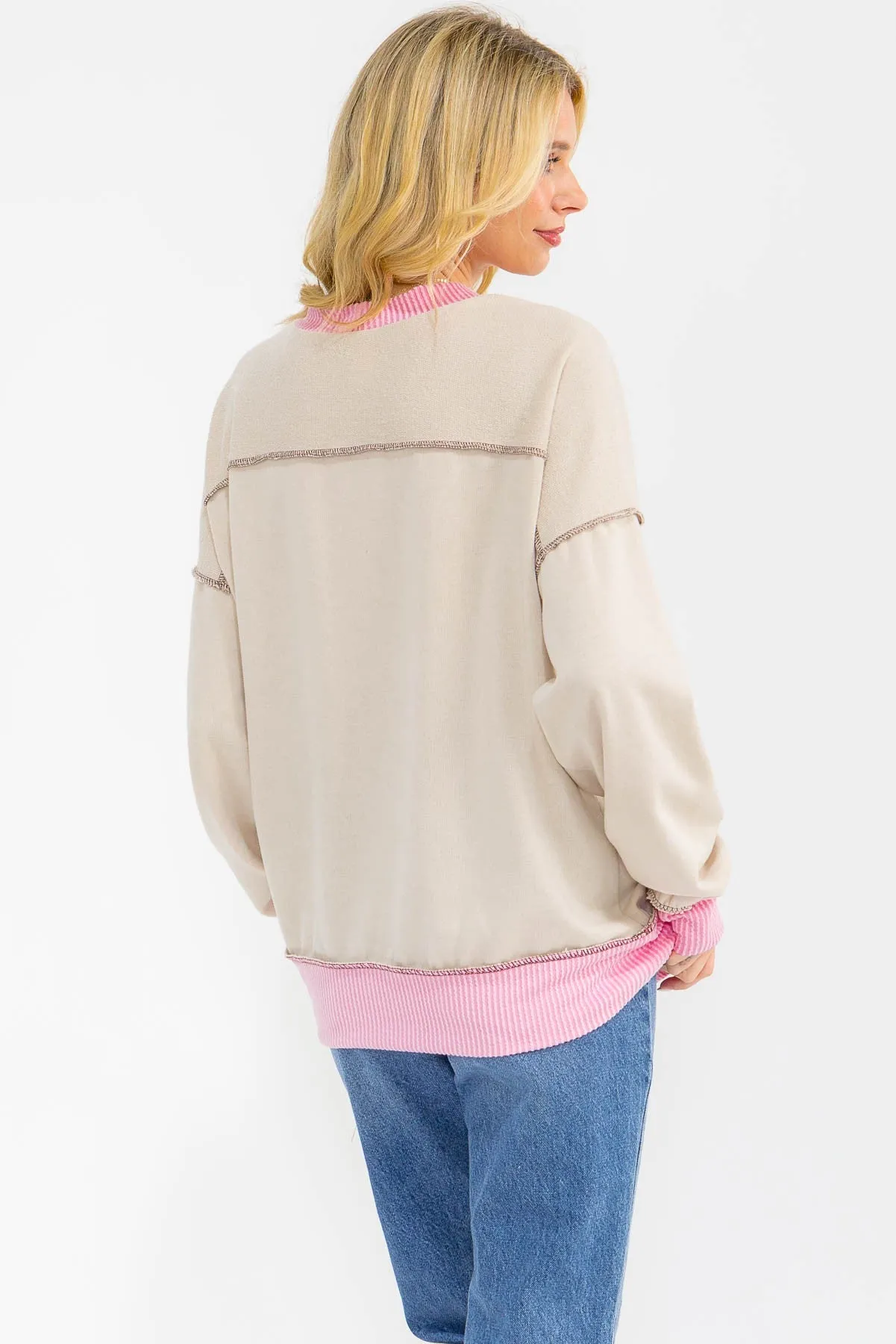 Cream Contrast Band Exposed Seam Pullover sold by Pinkblush product image thumbnail 4