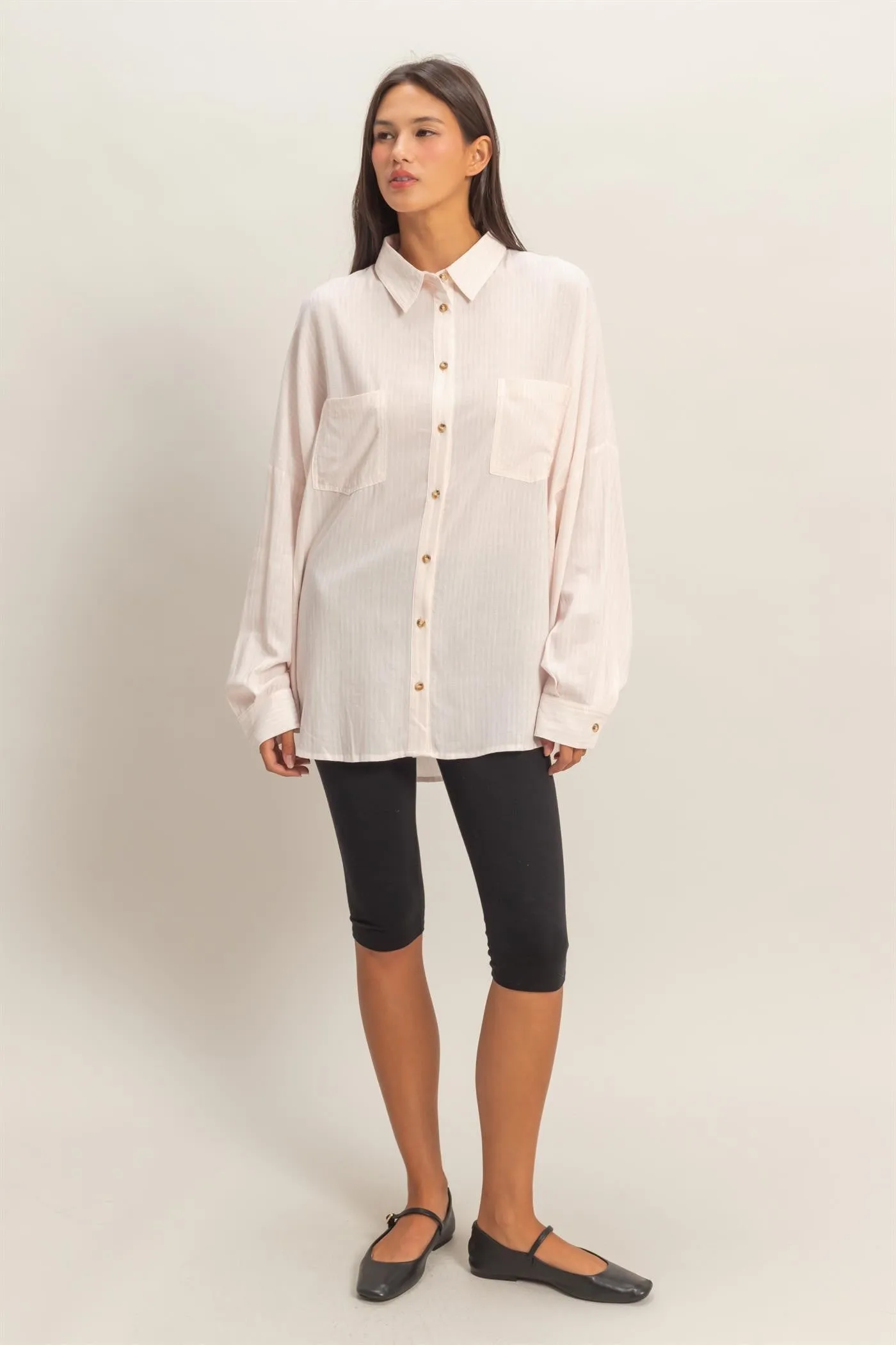 Pink Oversized Striped Button-Up Shirt sold by Pinkblush product image thumbnail 4