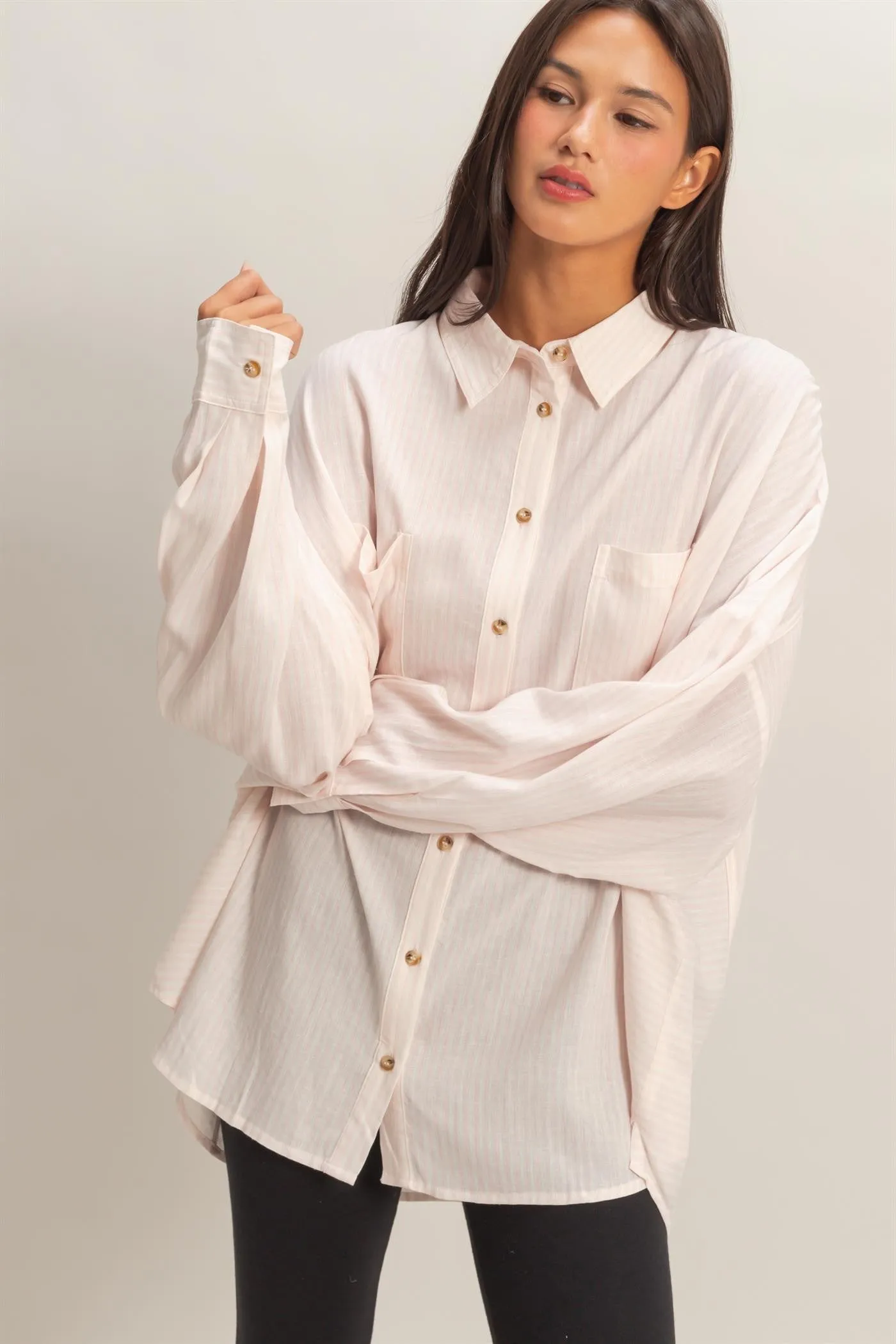 Pink Oversized Striped Button-Up Shirt sold by Pinkblush