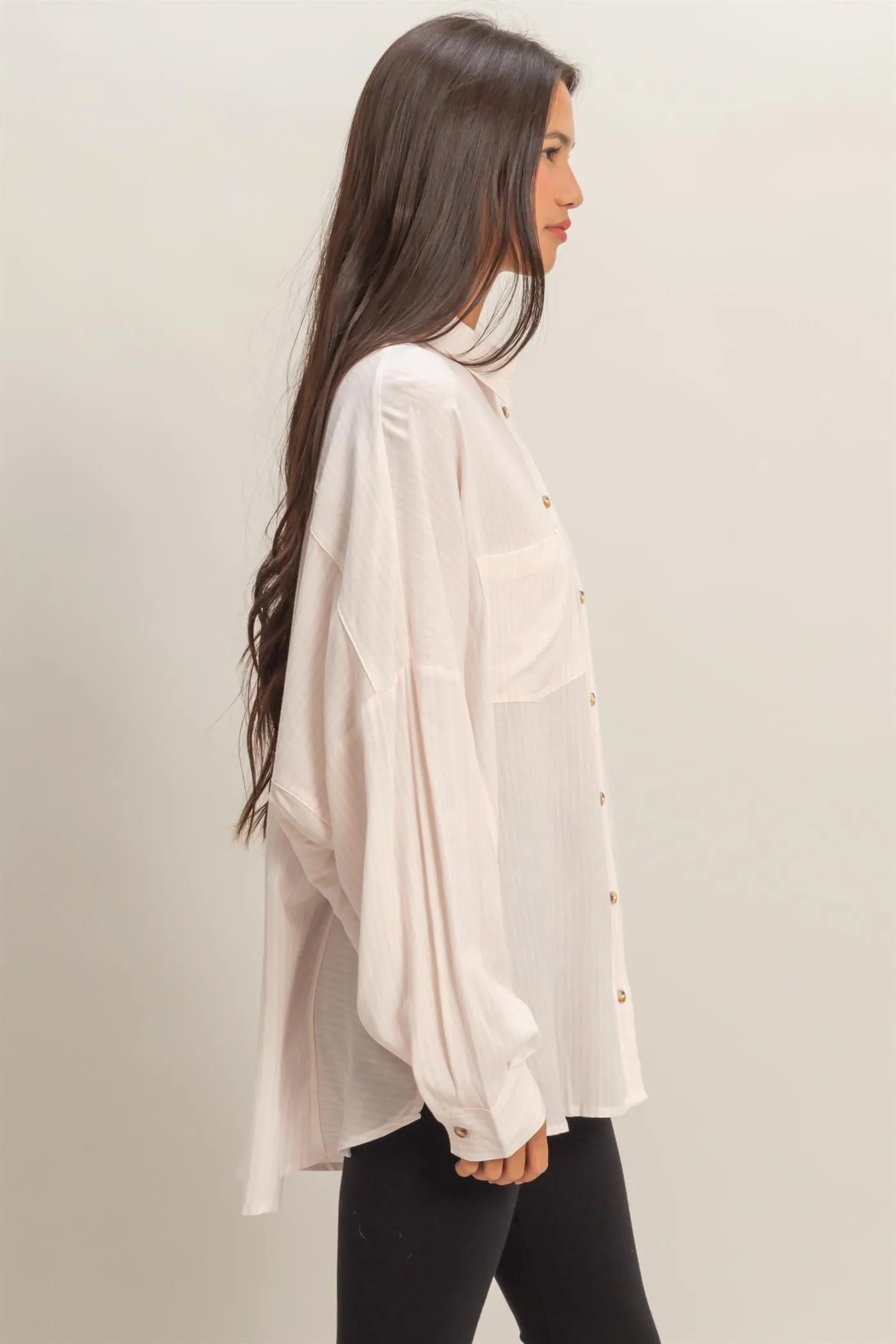 Pink Oversized Striped Button-Up Shirt sold by Pinkblush product image thumbnail 2