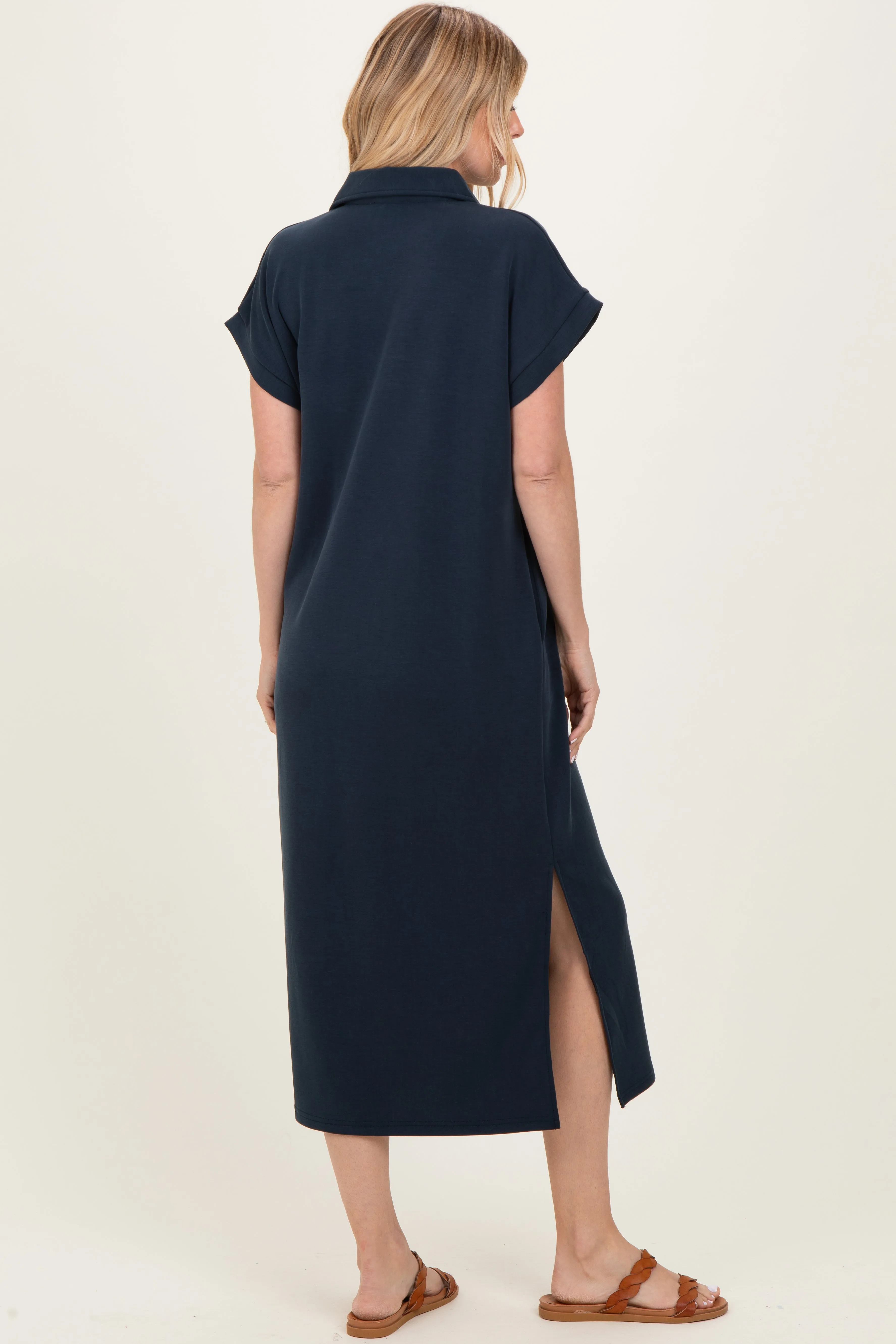 Navy Collared Short Sleeve Midi Dress sold by Pinkblush product image thumbnail 4
