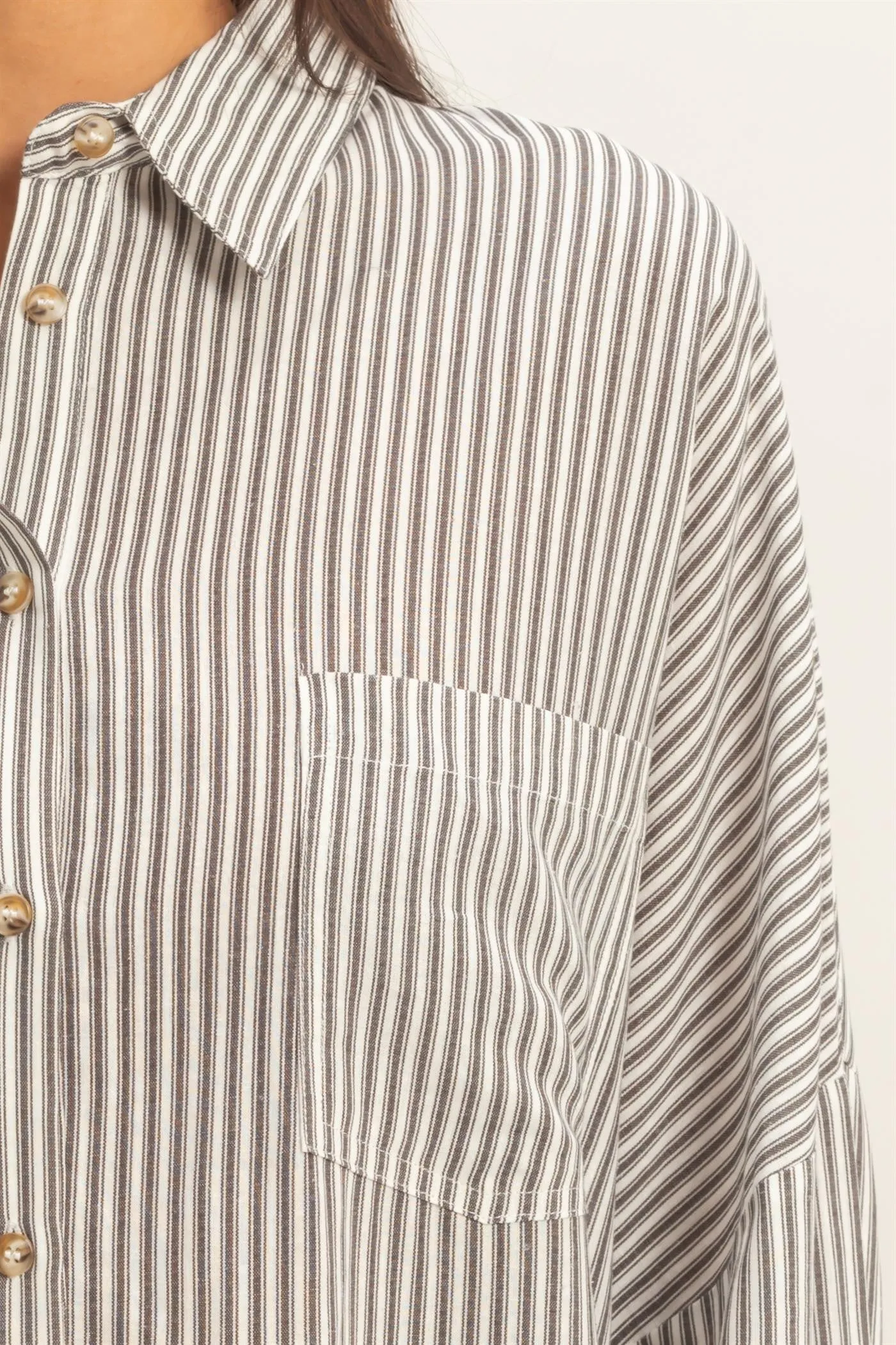 Black Oversized Striped Button-Up Shirt sold by Pinkblush product image thumbnail 5