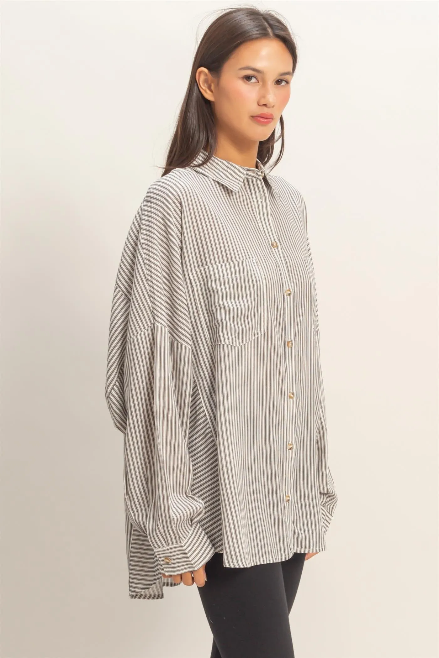 Black Oversized Striped Button-Up Shirt sold by Pinkblush product image thumbnail 2