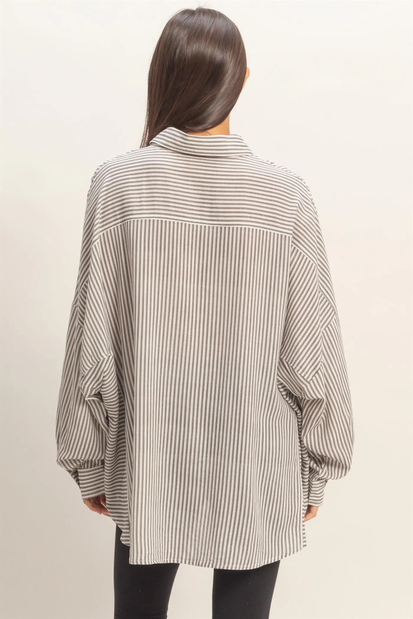 Black Oversized Striped Button-Up Shirt sold by Pinkblush product image thumbnail 3