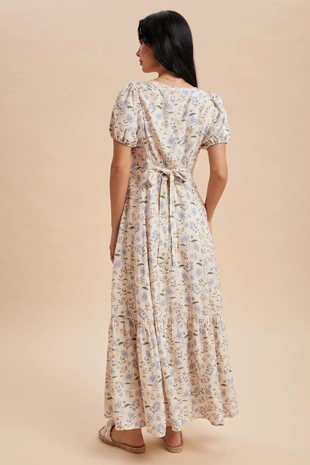 Creme Floral Lace Trim Button Down Maxi Dress sold by Pinkblush product image thumbnail 4