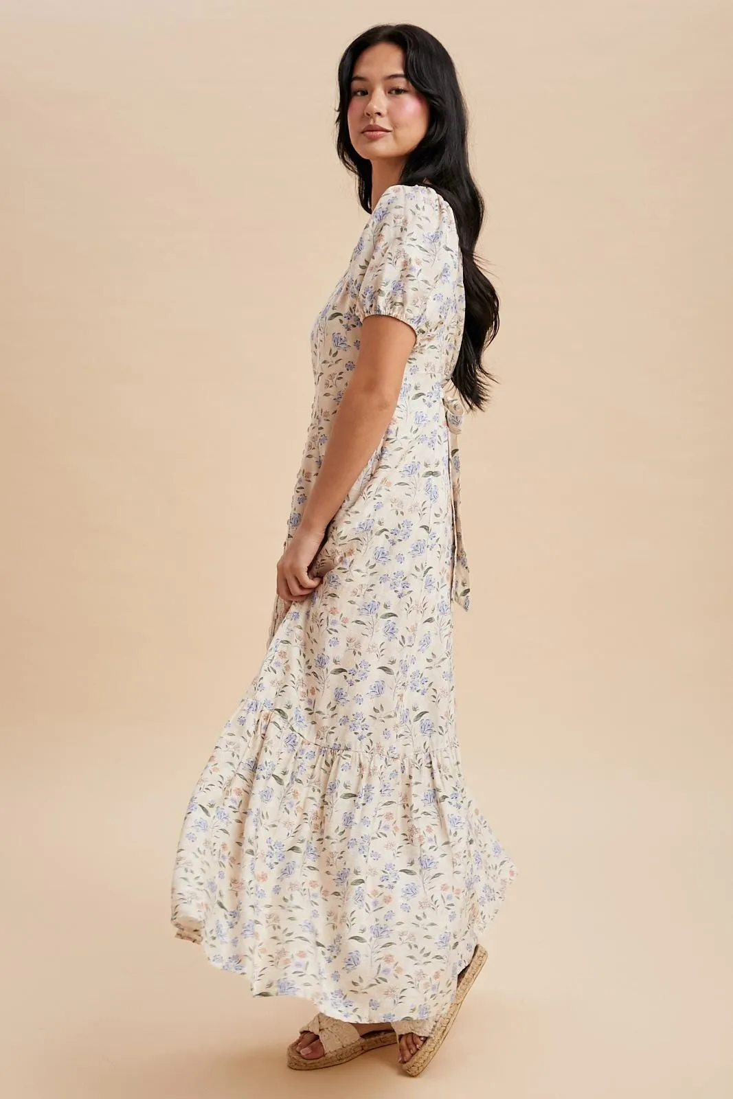 Creme Floral Lace Trim Button Down Maxi Dress sold by Pinkblush product image thumbnail 3