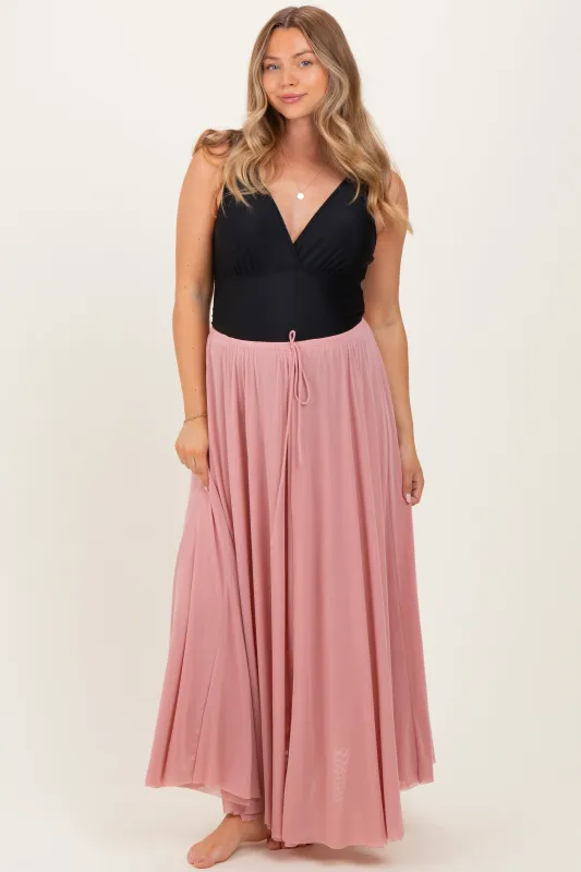Pink Mesh Maternity Maxi Skirt sold by Pinkblush
