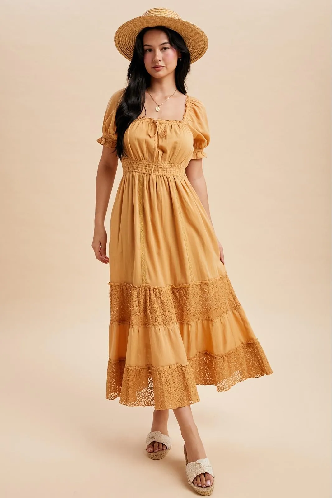 Gold Lace Contrast Paneled Maxi Dress sold by Pinkblush product image thumbnail 2