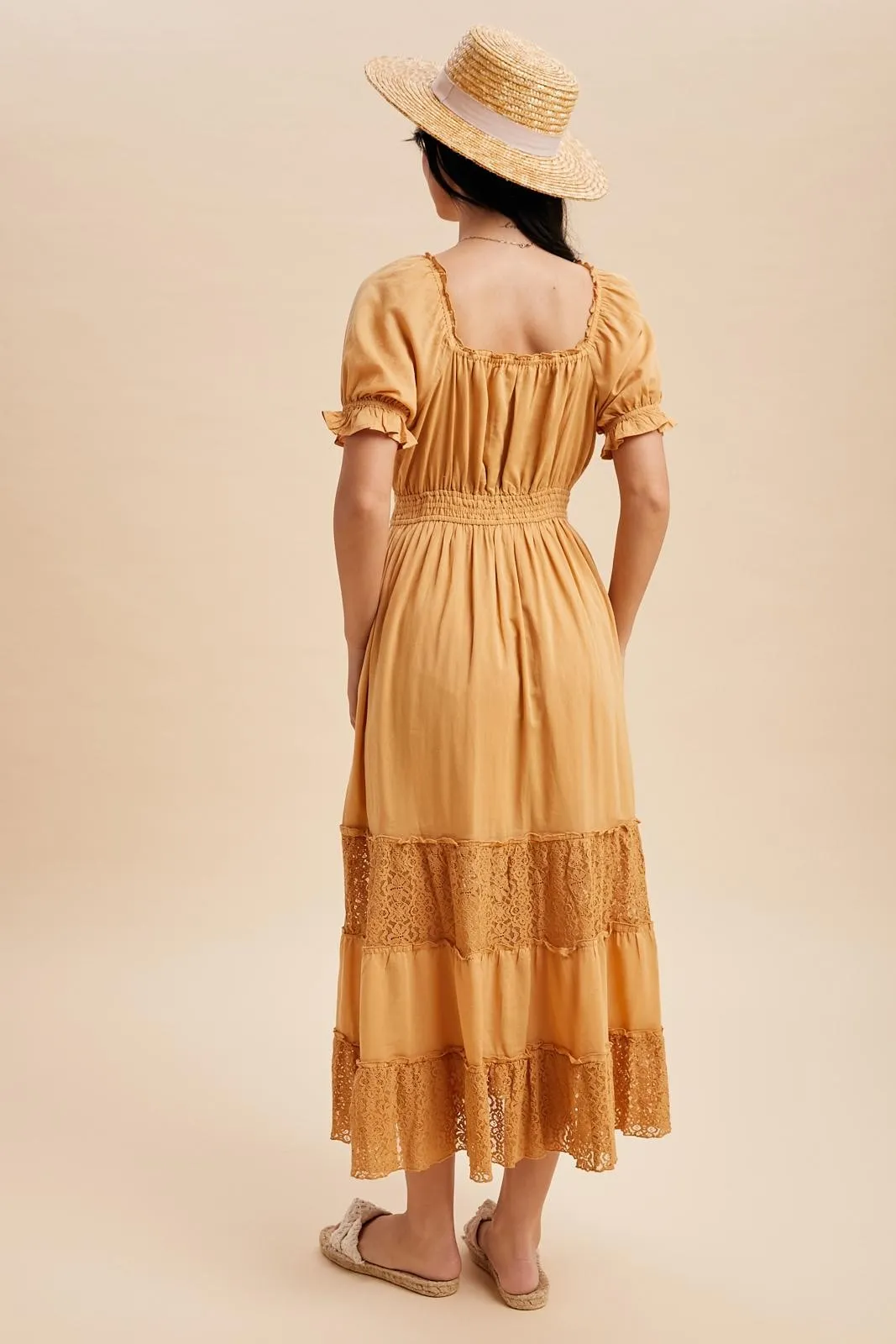 Gold Lace Contrast Paneled Maxi Dress sold by Pinkblush product image thumbnail 3