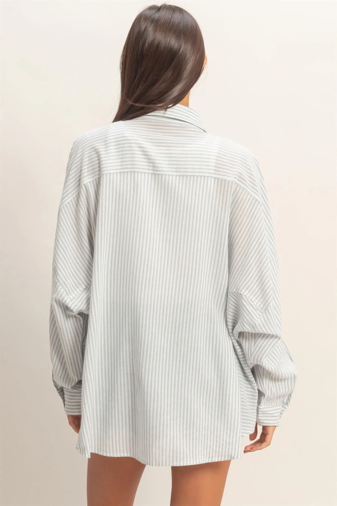 Blue Oversized Striped Button-Up Shirt sold by Pinkblush product image thumbnail 3