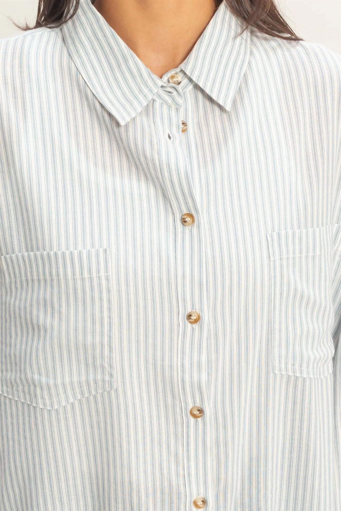 Blue Oversized Striped Button-Up Shirt sold by Pinkblush product image thumbnail 5