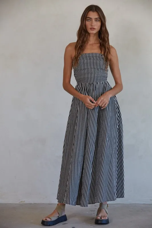 Black Striped Strapless Maxi Dress sold by Pinkblush