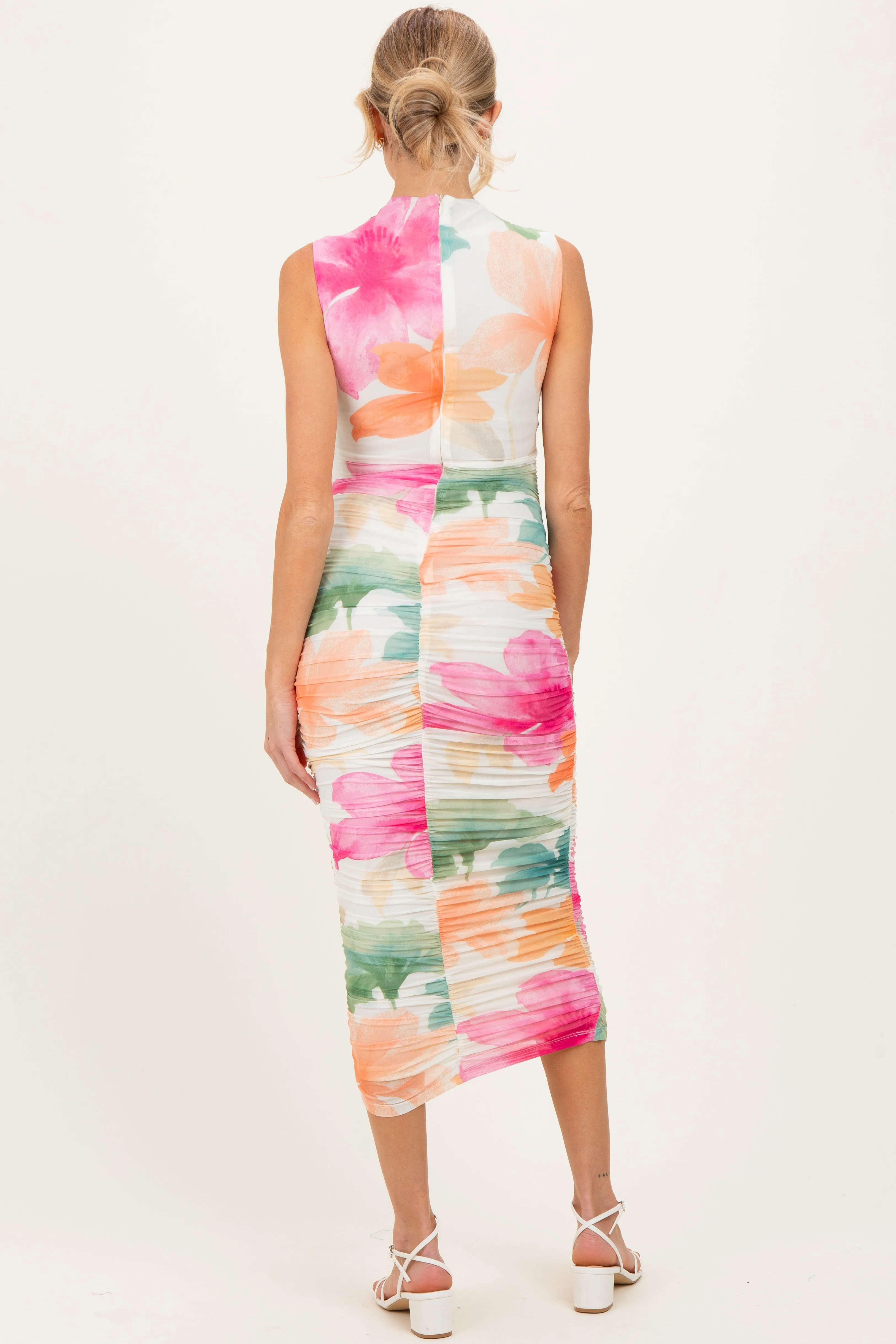 Multicolor Floral Ruched Sleeveless Maternity Midi Dress sold by Pinkblush product image thumbnail 4