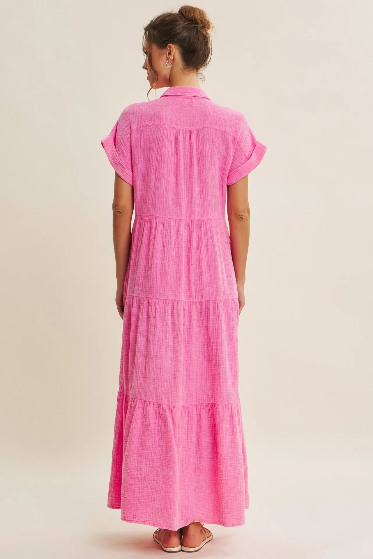 Bubble Gum Pink Breezy Mineral-Washed Gauze Maxi Shirt Dress sold by Pinkblush product image thumbnail 4