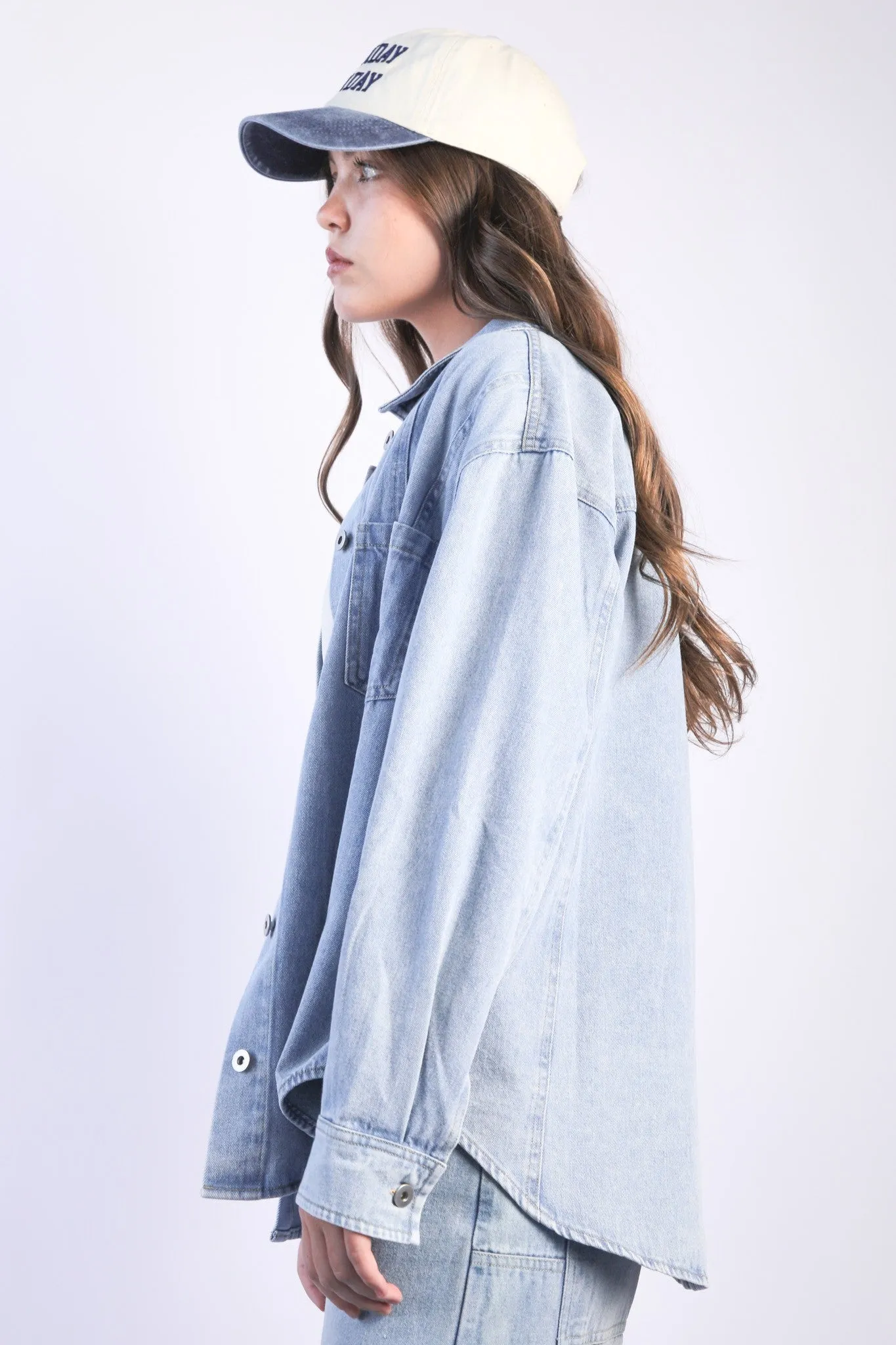 Light Indigo Oversized Denim Shirt Jacket sold by Pinkblush product image thumbnail 3
