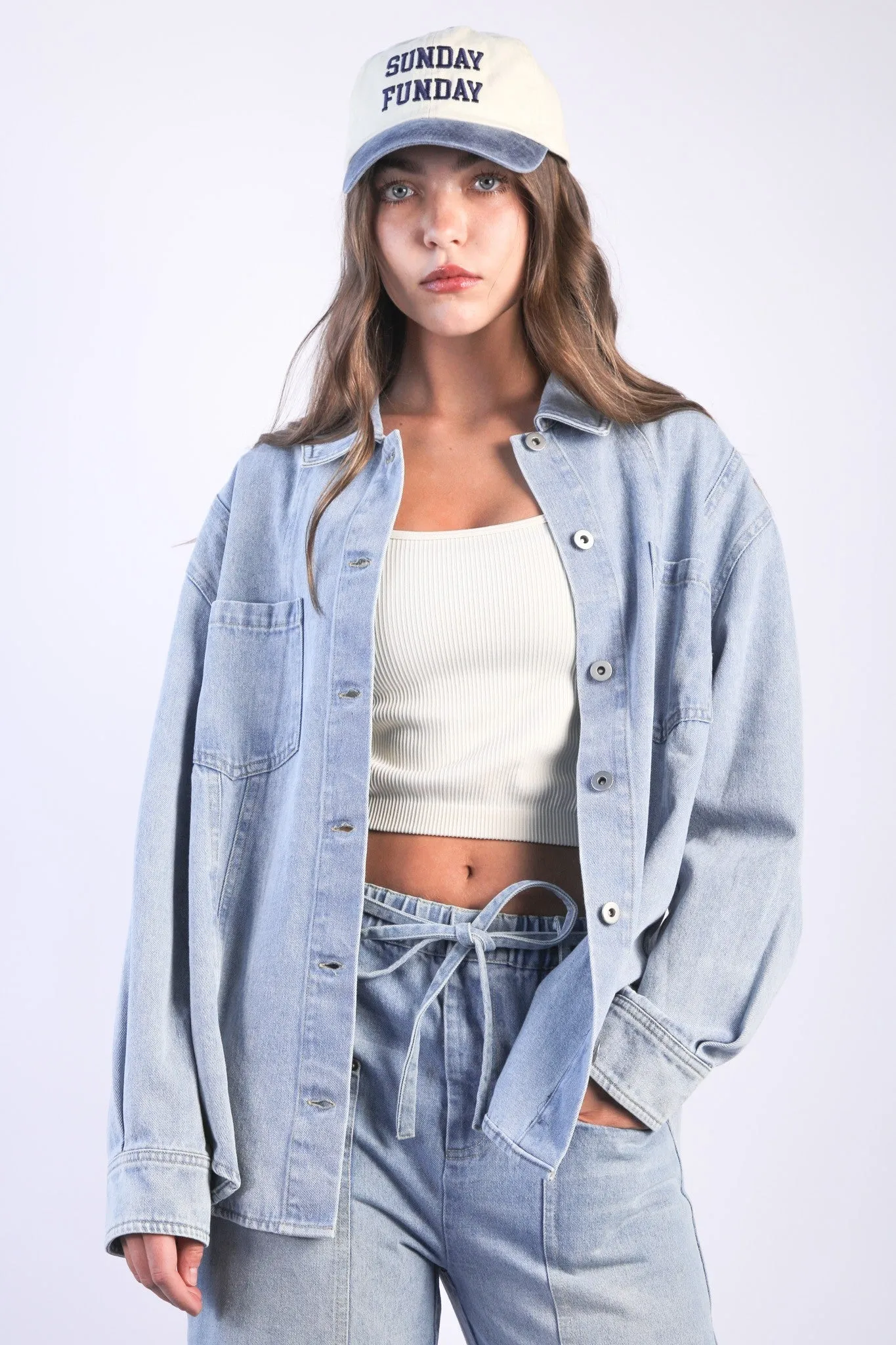 Light Indigo Oversized Denim Shirt Jacket sold by Pinkblush