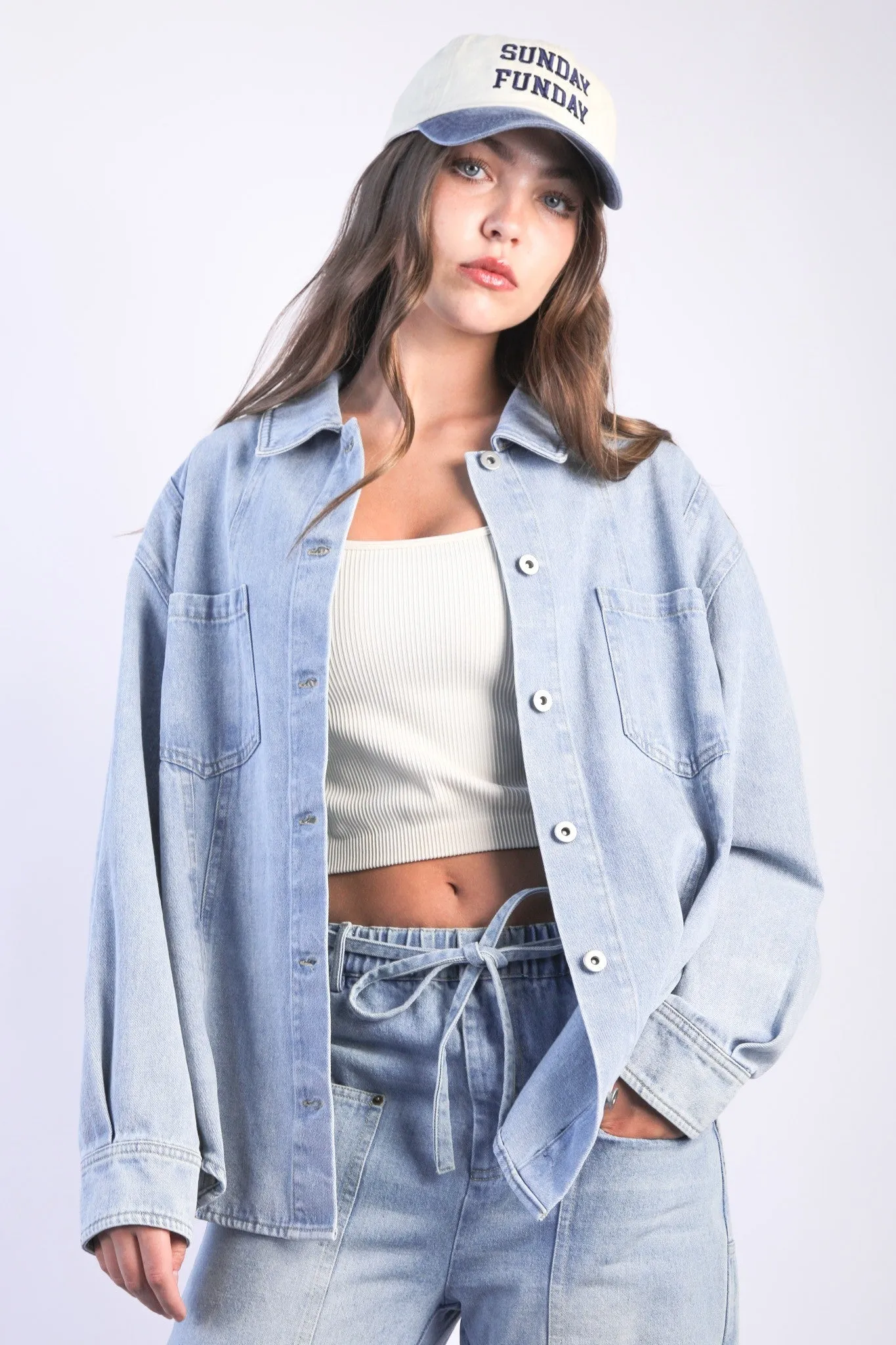 Light Indigo Oversized Denim Shirt Jacket sold by Pinkblush product image thumbnail 2