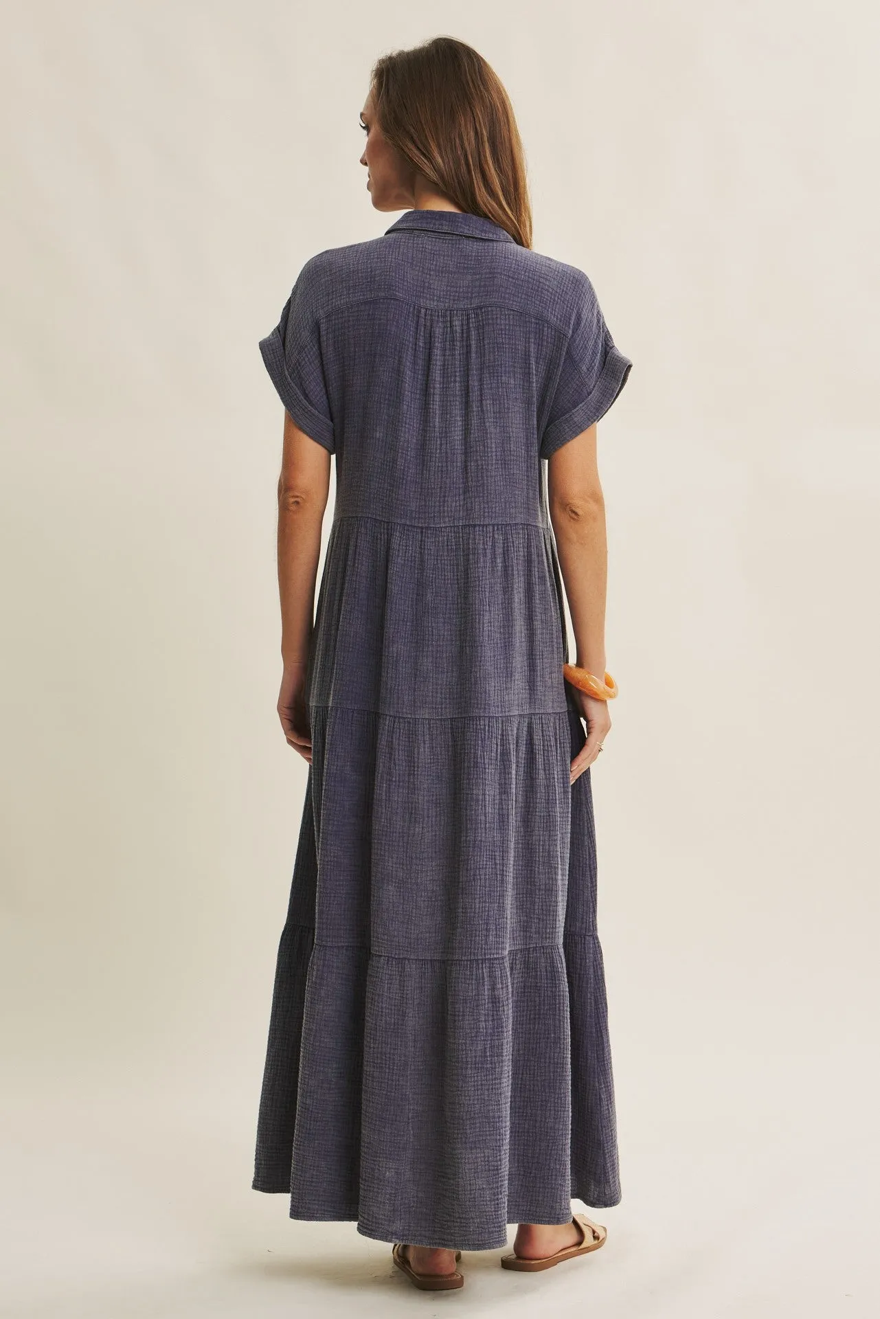 Navy Breezy Mineral-Washed Gauze Maxi Shirt Dress sold by Pinkblush product image thumbnail 3