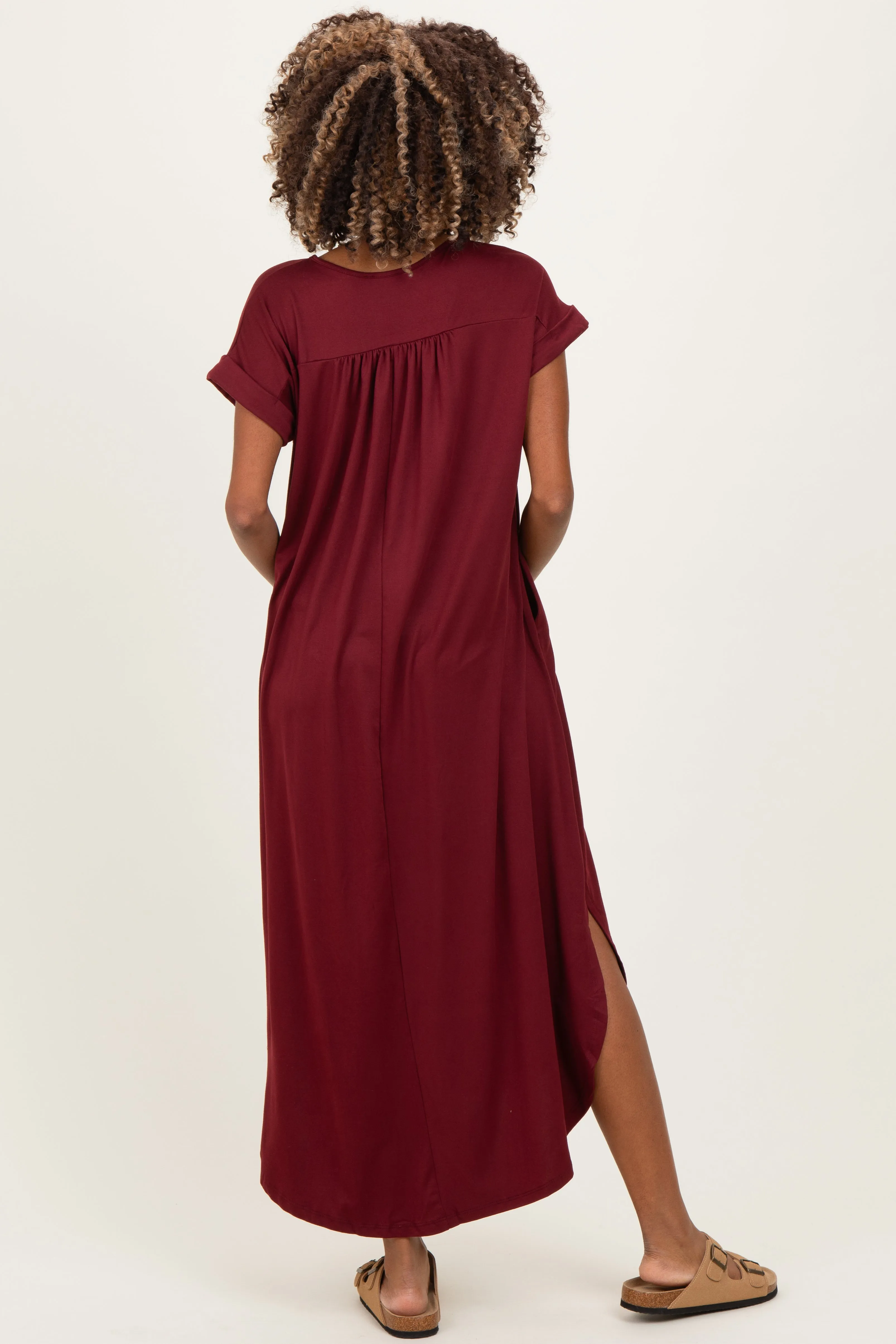Dark Wine Side Slit Maternity Maxi Dress sold by Pinkblush product image thumbnail 3